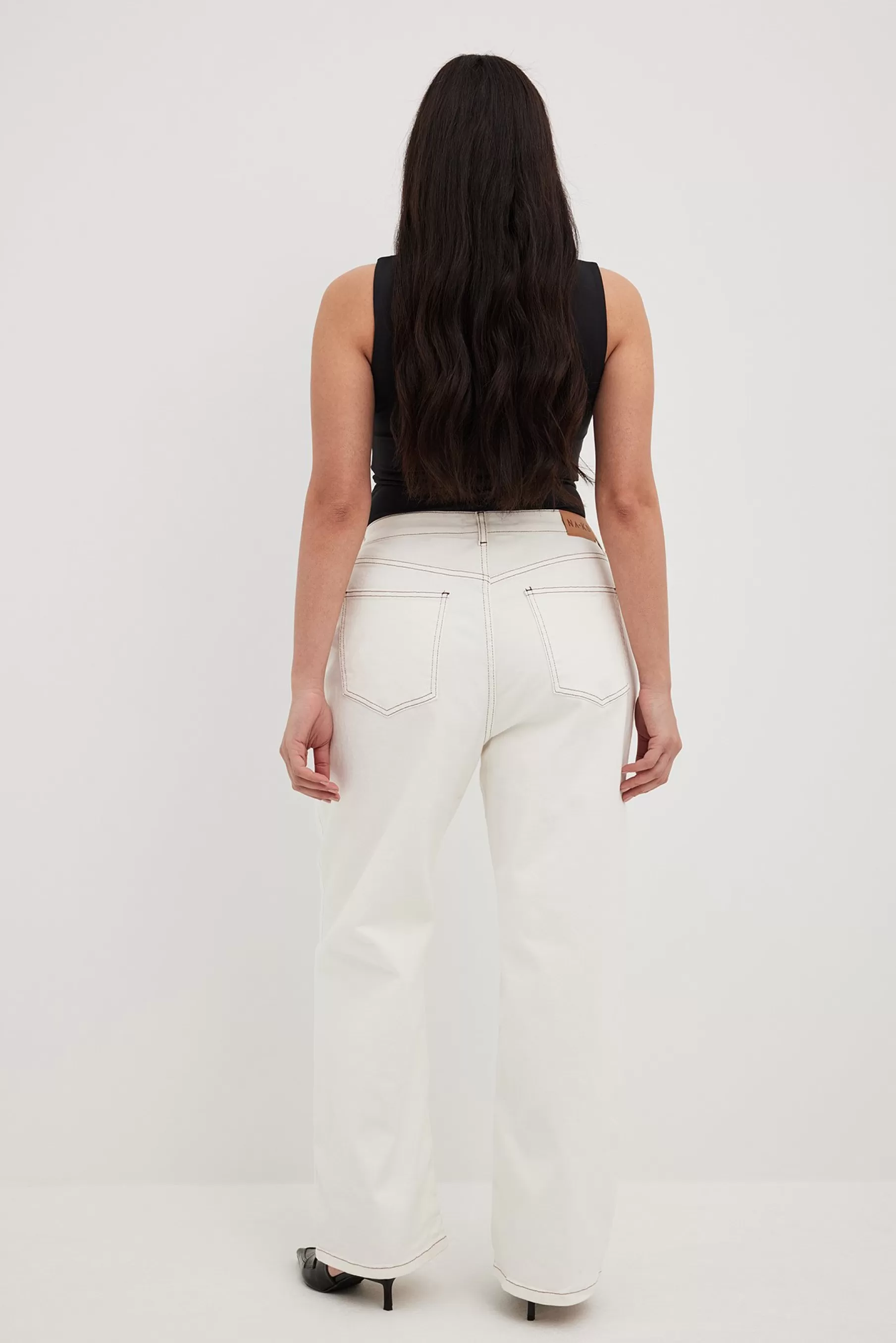 NA-KD Contrast Seam Straight High Waist Denim Offwhite