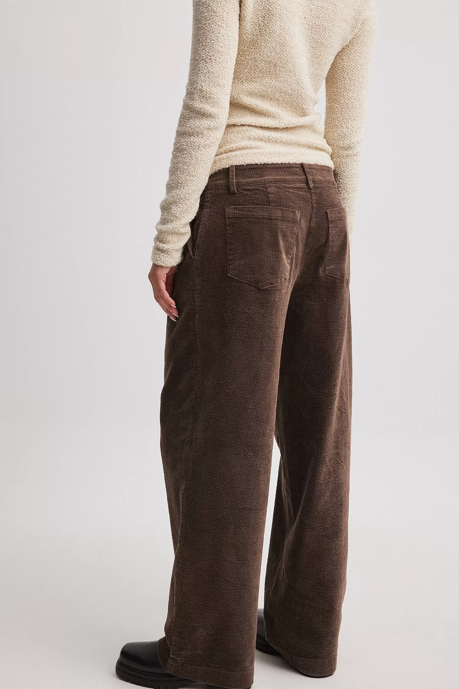 NA-KD Cord Loose Low Waist Pants Brown