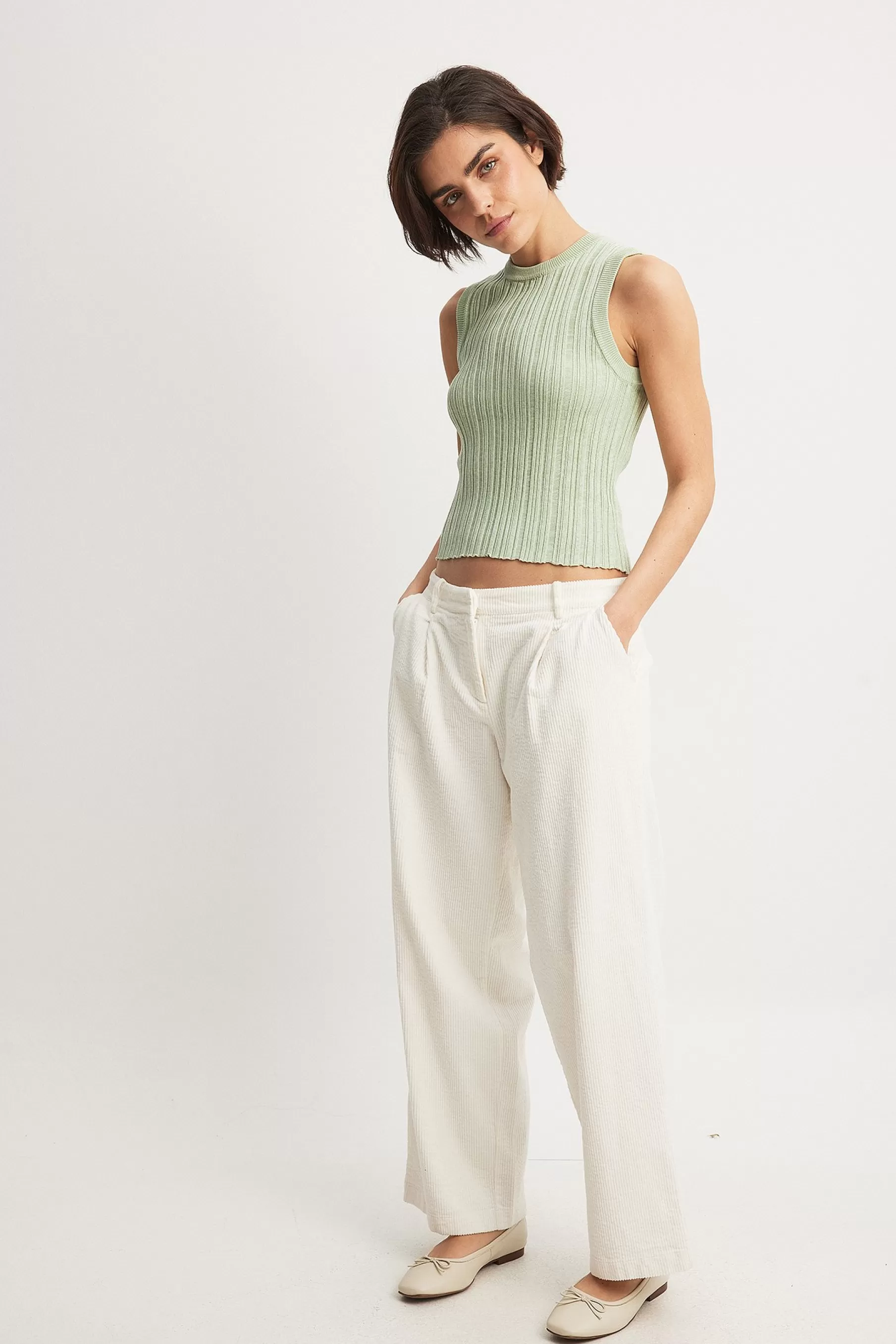 NA-KD Cord Loose Low Waist Pants White