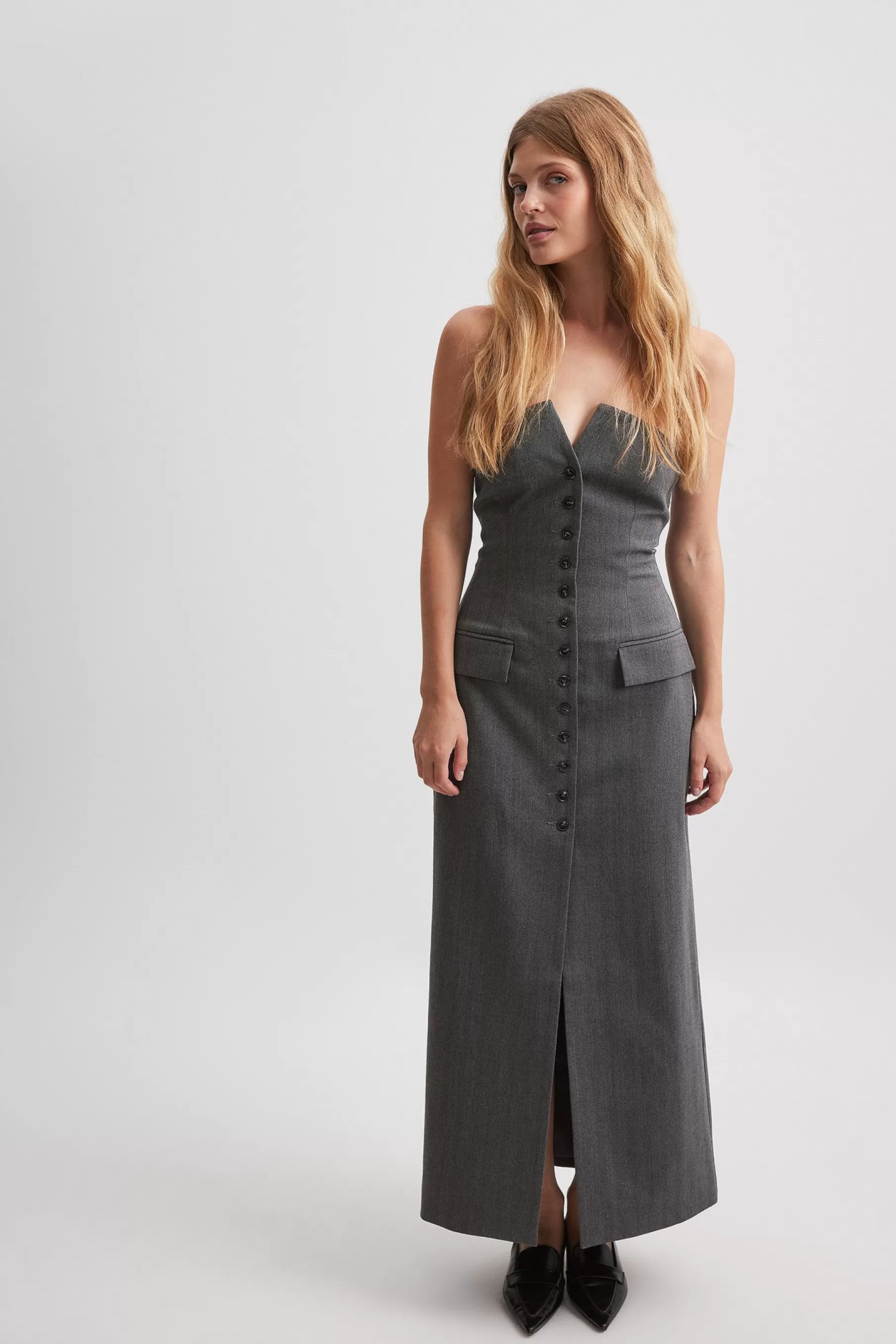 NA-KD Corset Midi Dress Grey