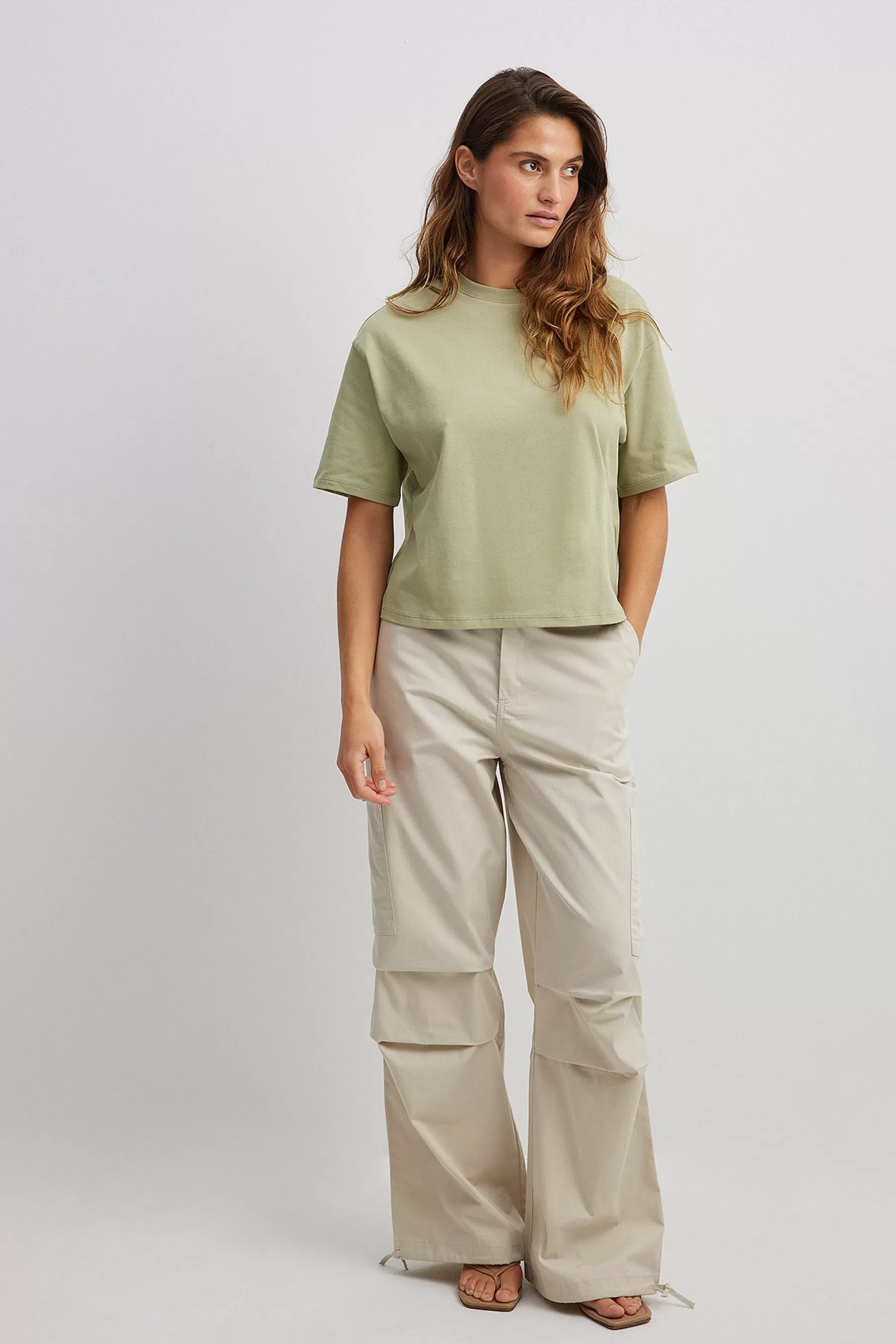 NA-KD Cotton Drawstring Cargo Pants Beige