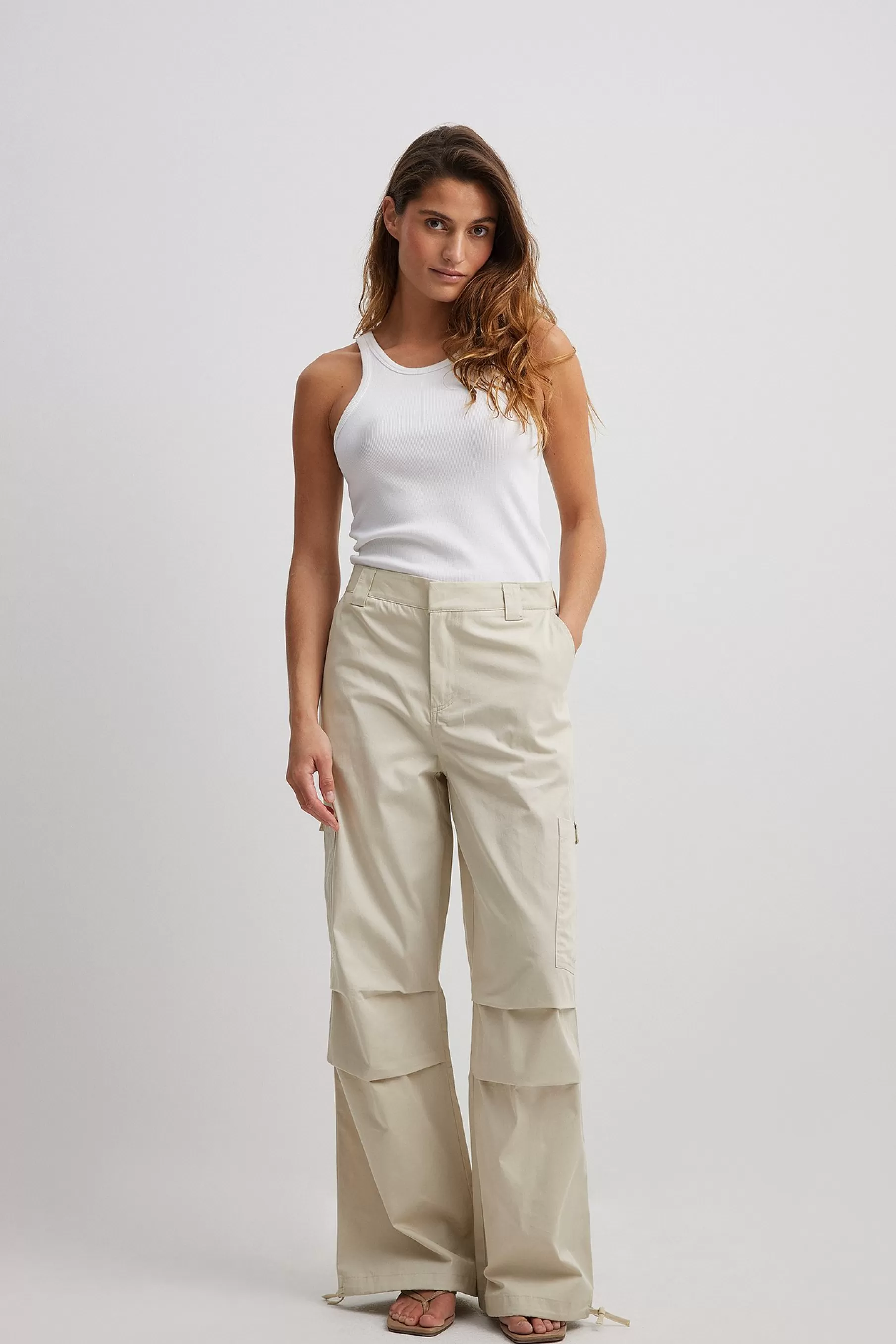 NA-KD Cotton Drawstring Cargo Pants Beige