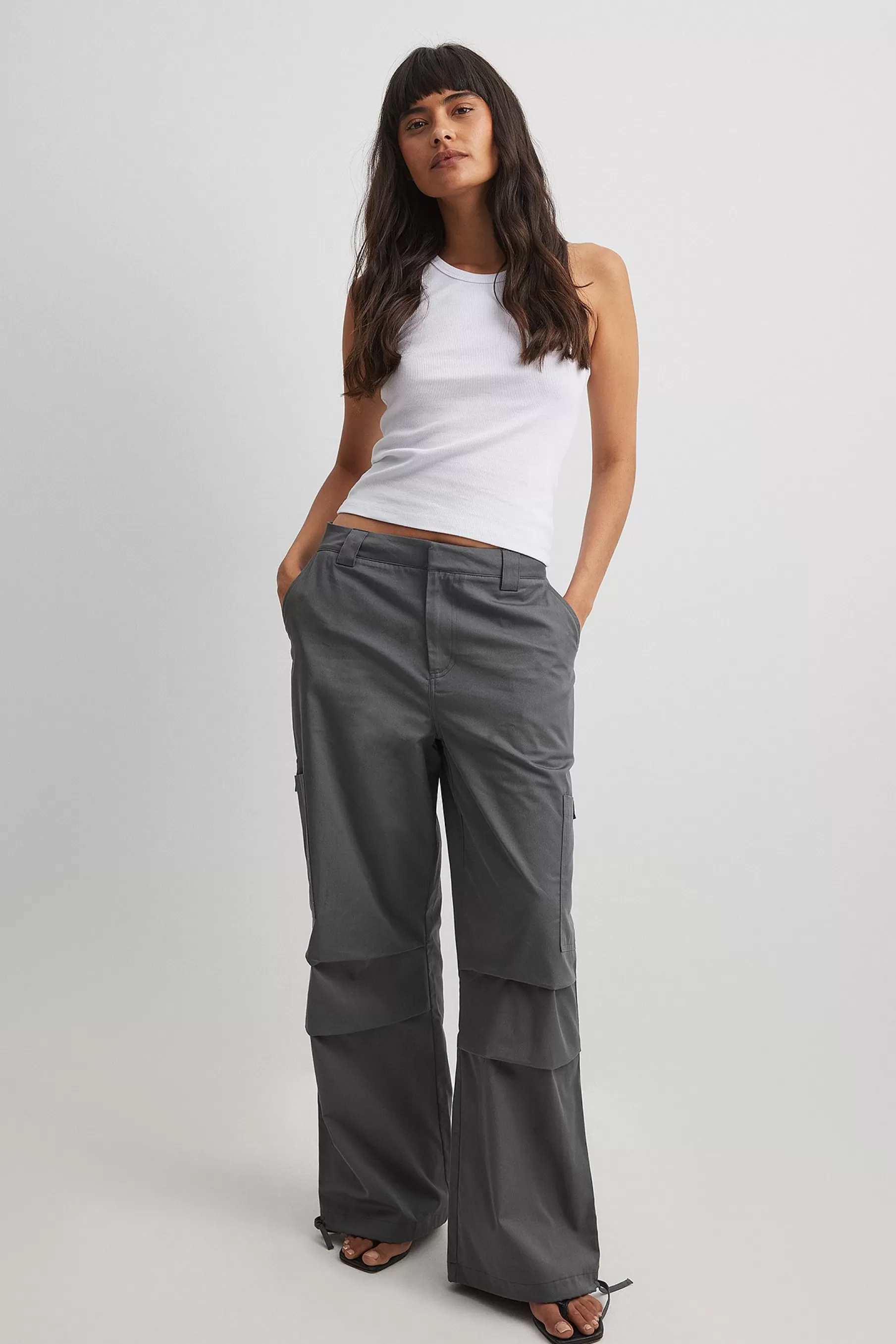 NA-KD Cotton Drawstring Cargo Pants Grey