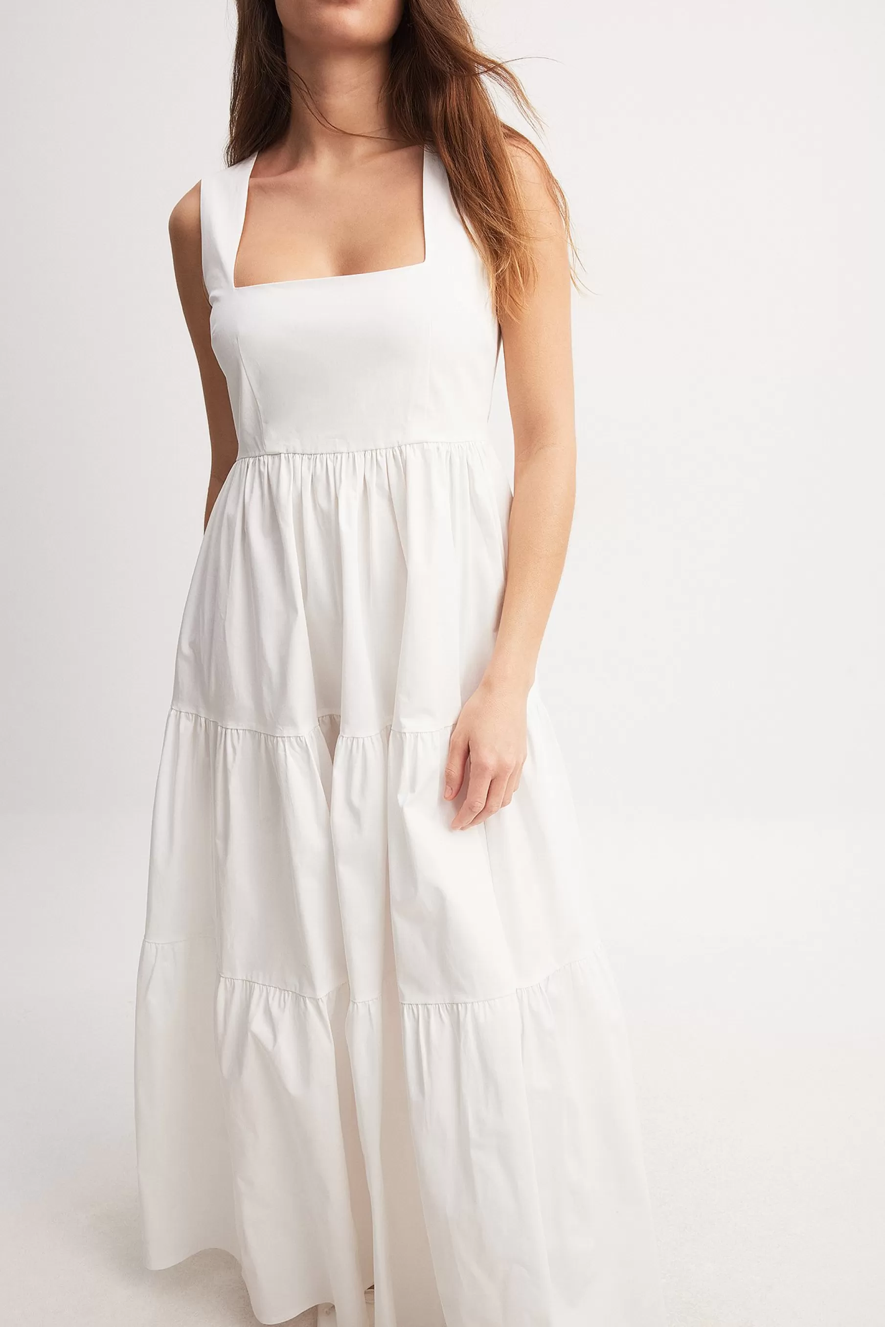 NA-KD Cotton Volume Maxi Dress White