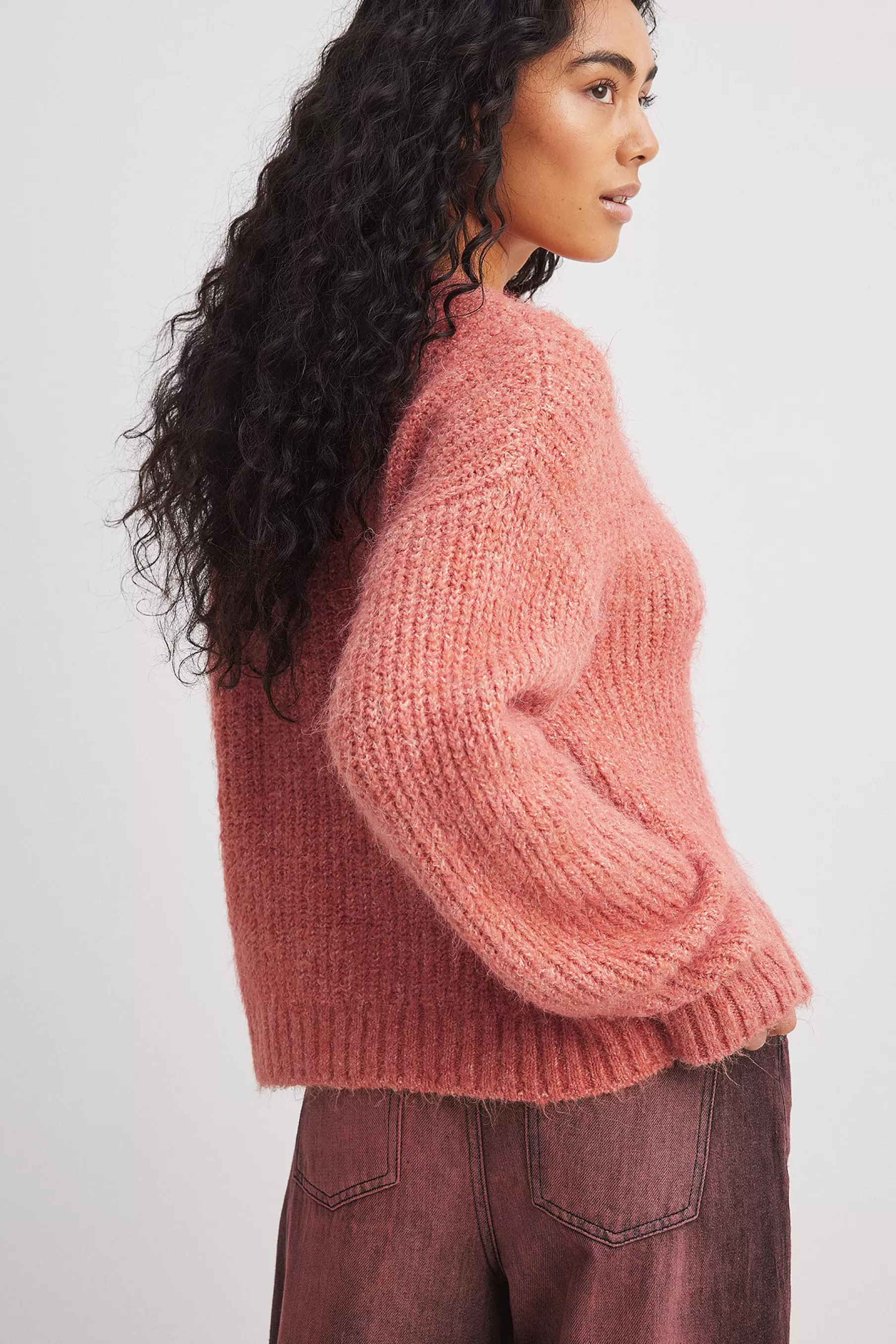 NA-KD Crew Neck Melange Knitted Sweater Pink