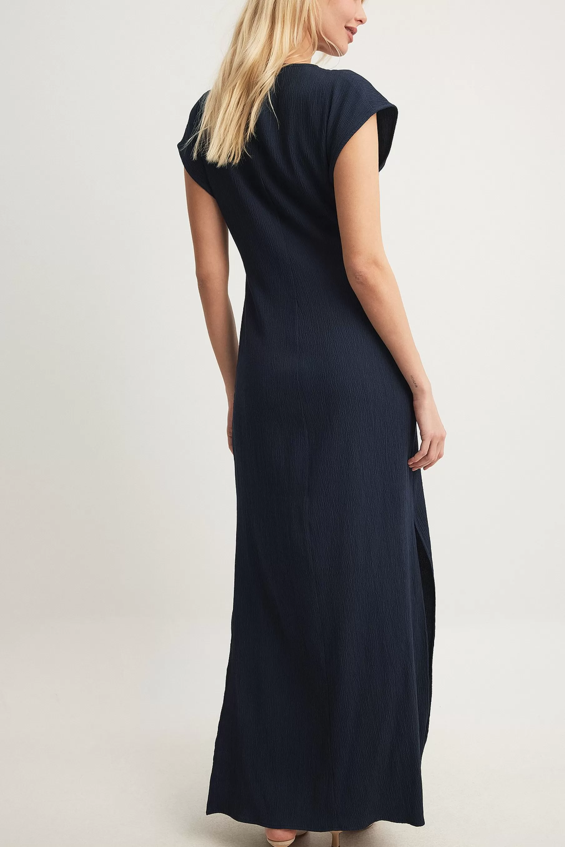 NA-KD Crinckled Quality High Slit Maxi Dress Blue