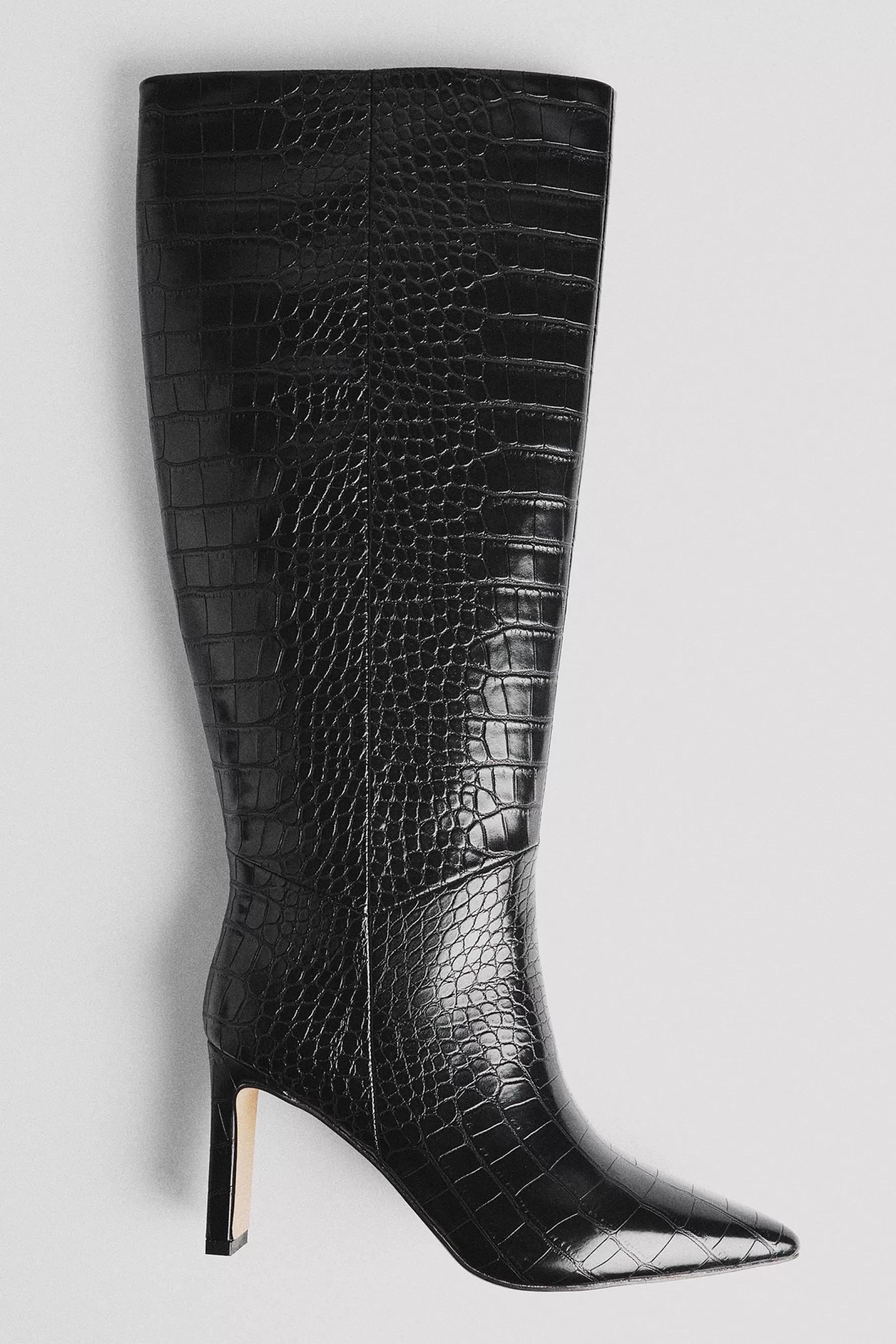 NA-KD Croc Pointy Toe Boots Black