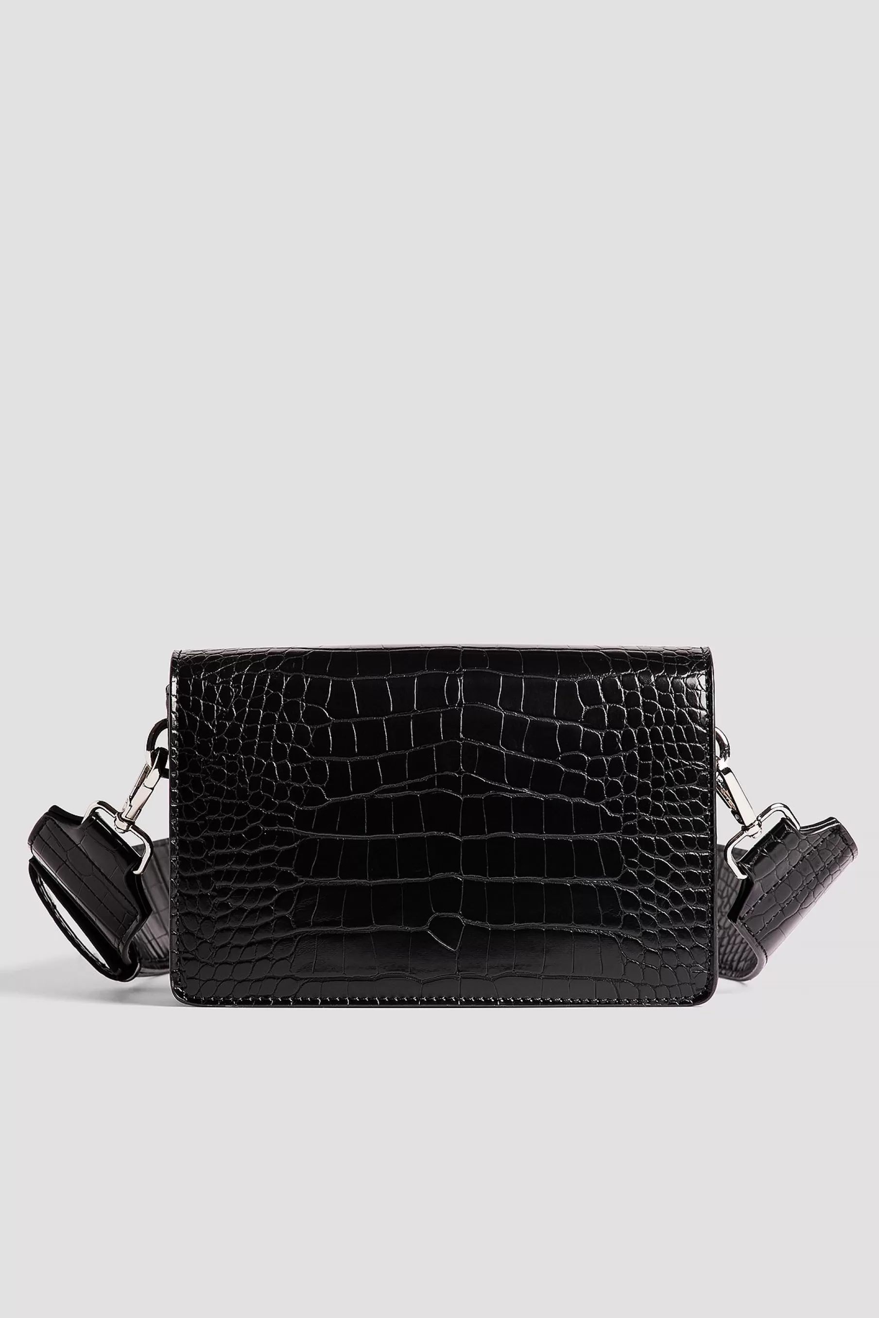 NA-KD Croc Slim Compartment Bag Black