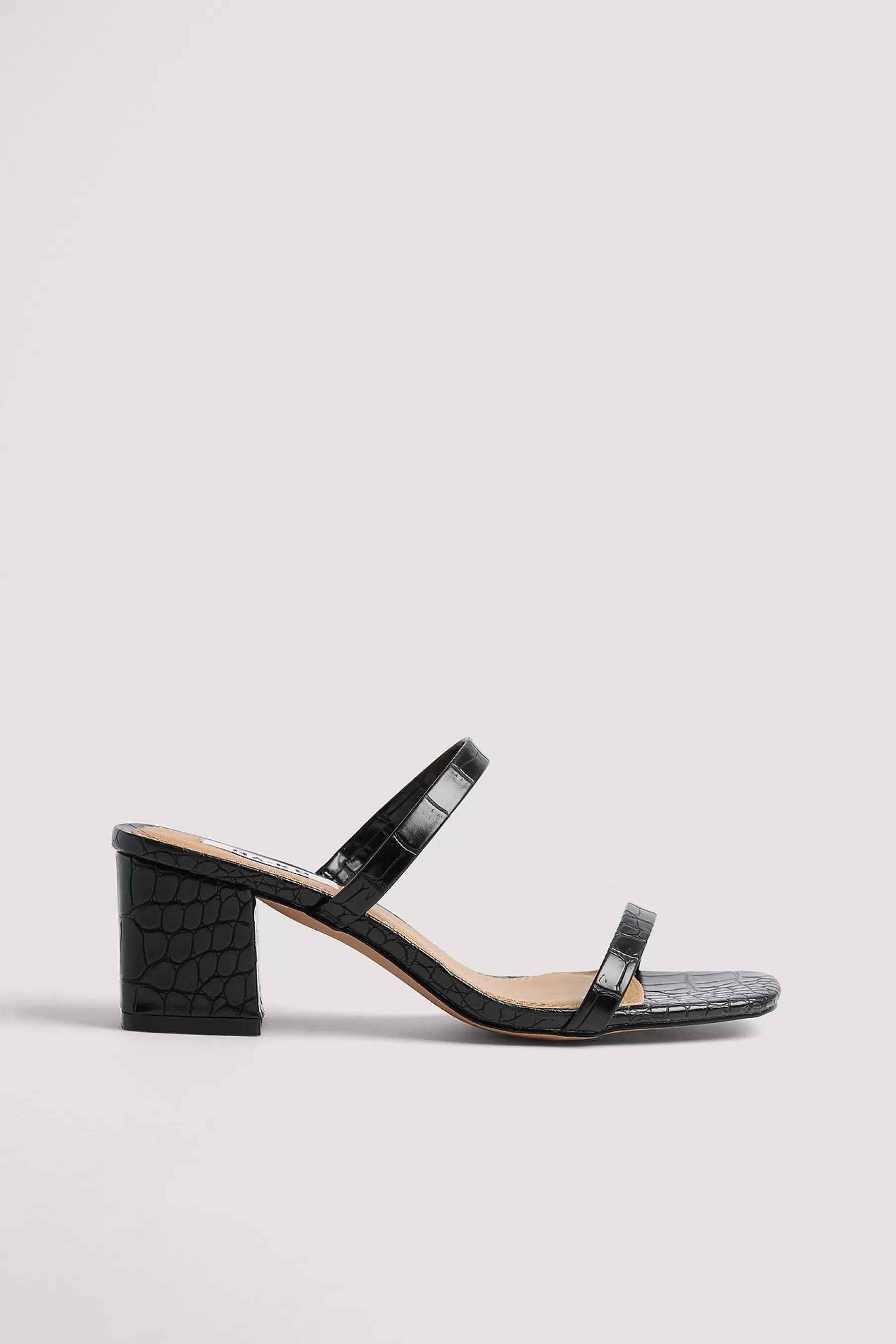 NA-KD Croc Squared Strap Sandals Black