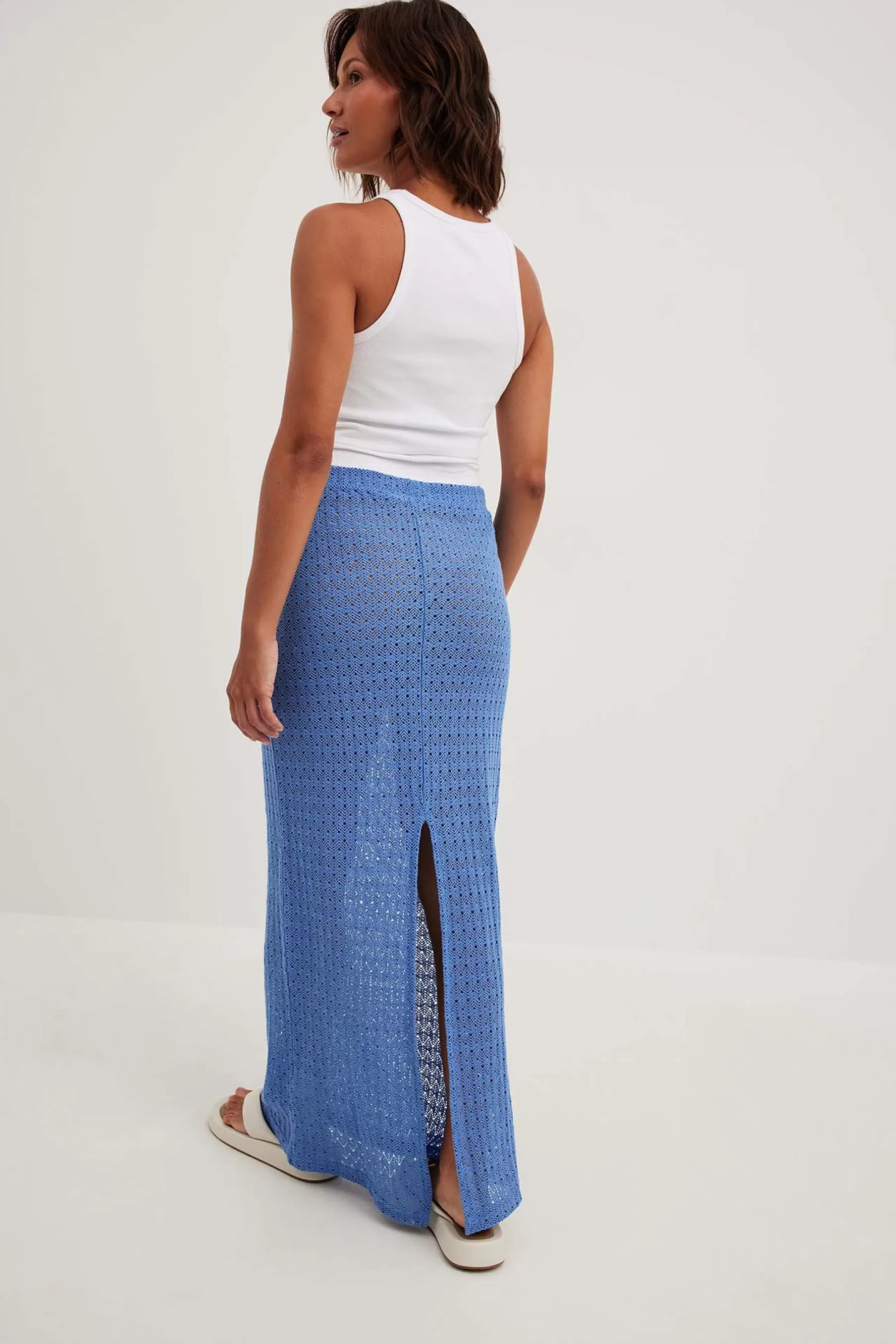 NA-KD Crochet High Waist Maxi Skirt Blue