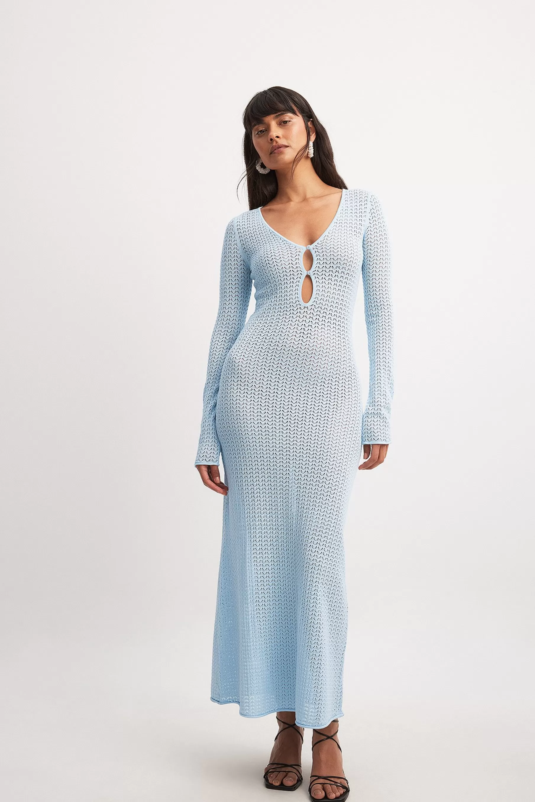 NA-KD Crochet Knitted Dress Blue