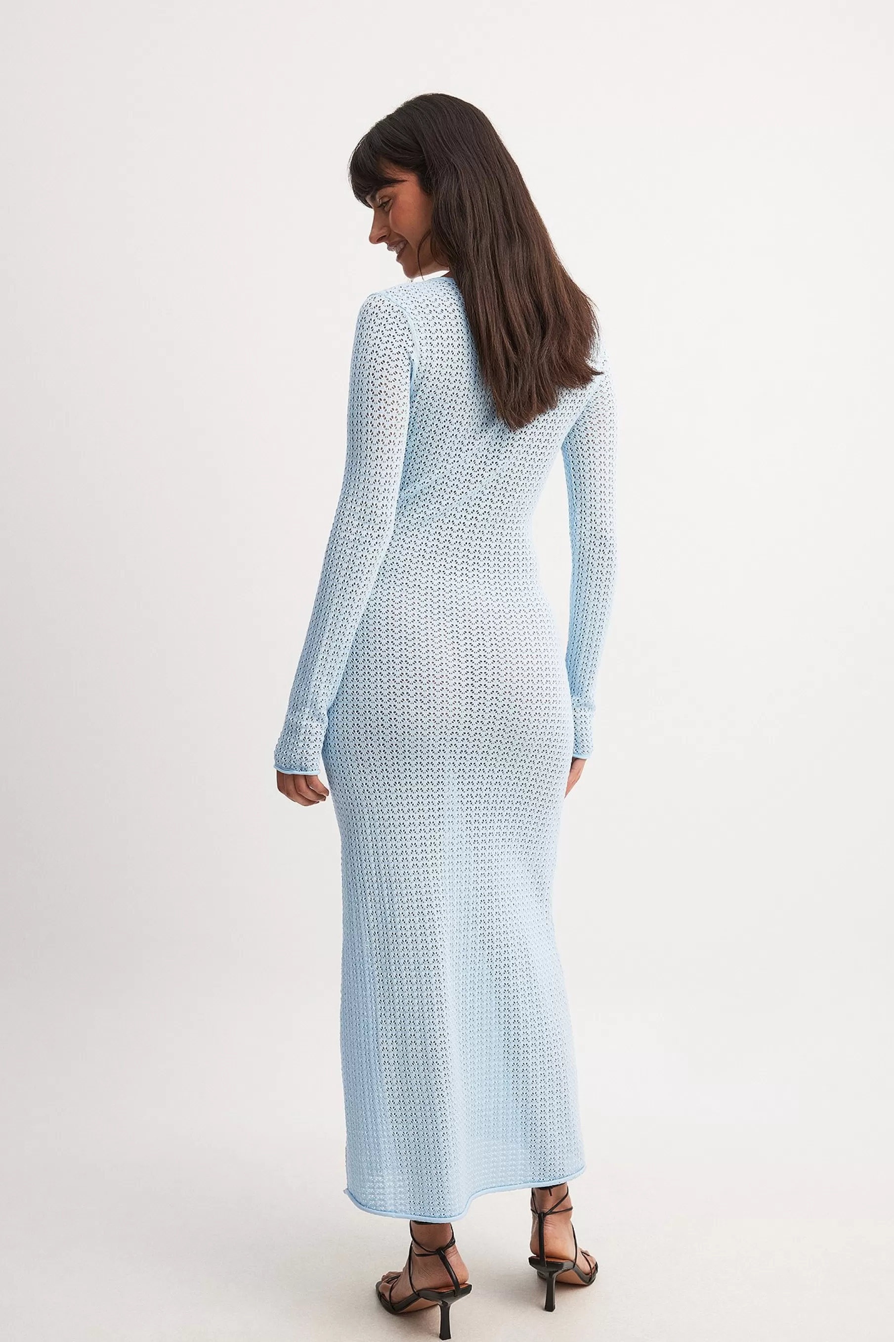 NA-KD Crochet Knitted Dress Blue