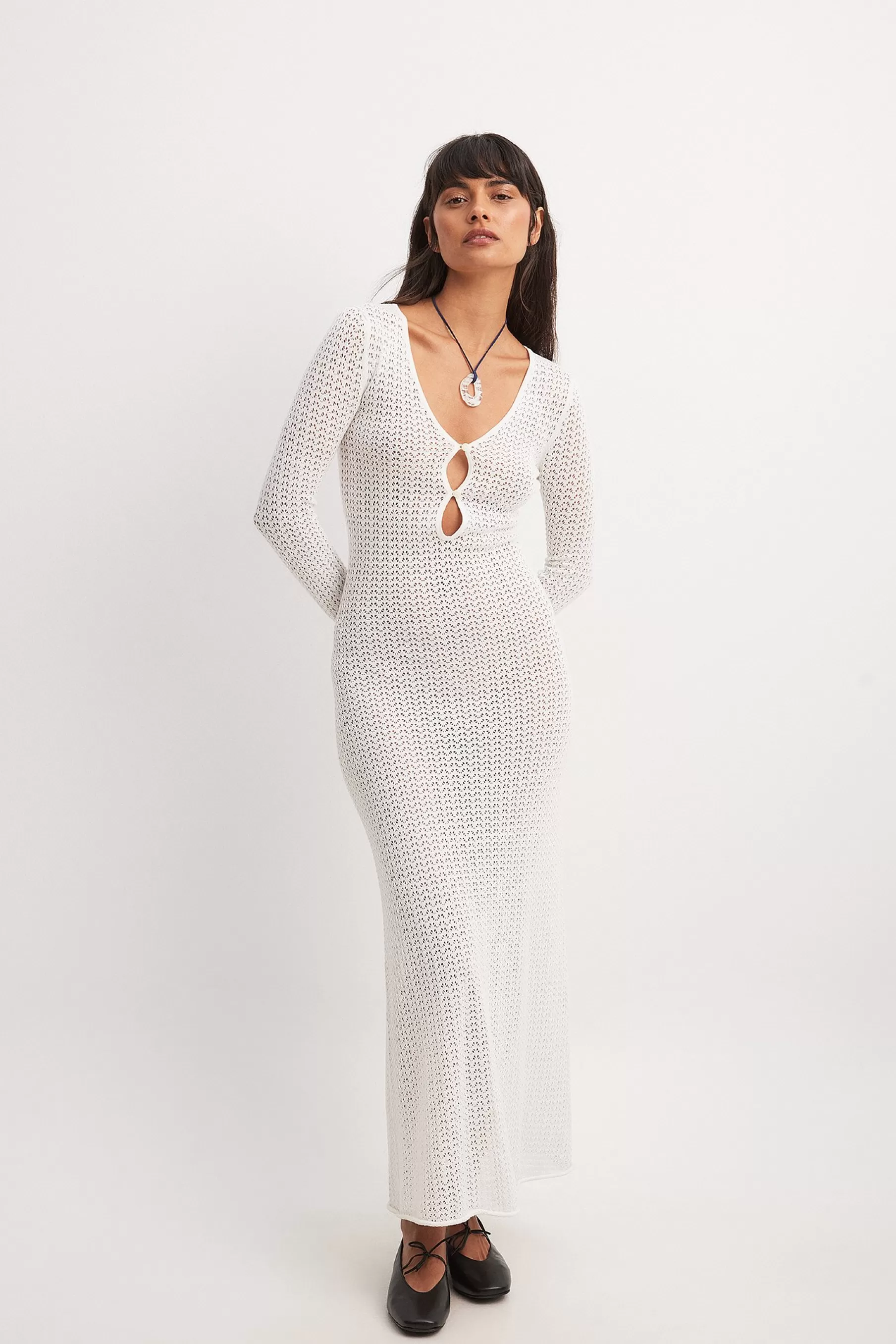 NA-KD Crochet Knitted Dress White