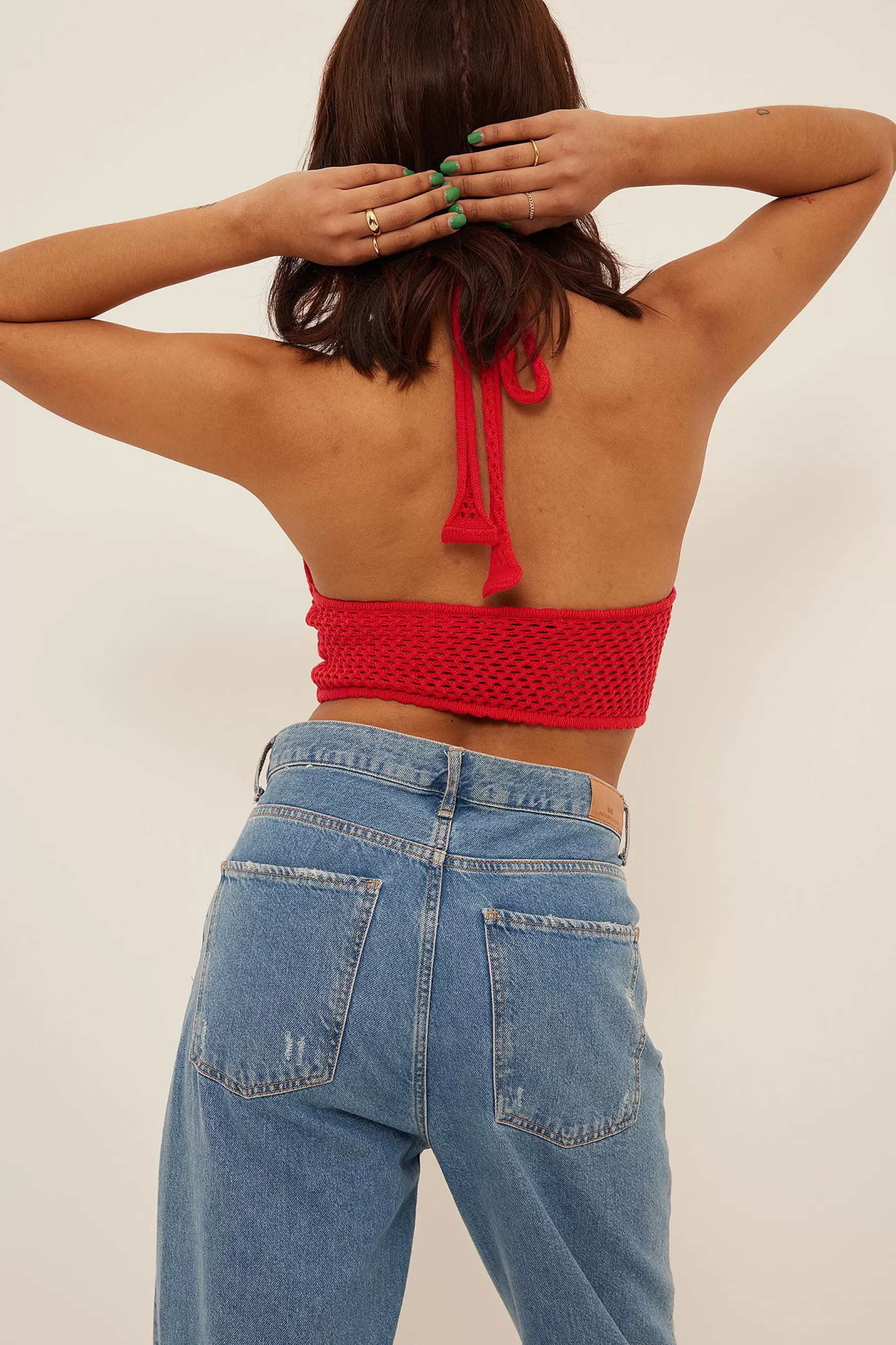 NA-KD Crochet Knitted Halterneck Top Red