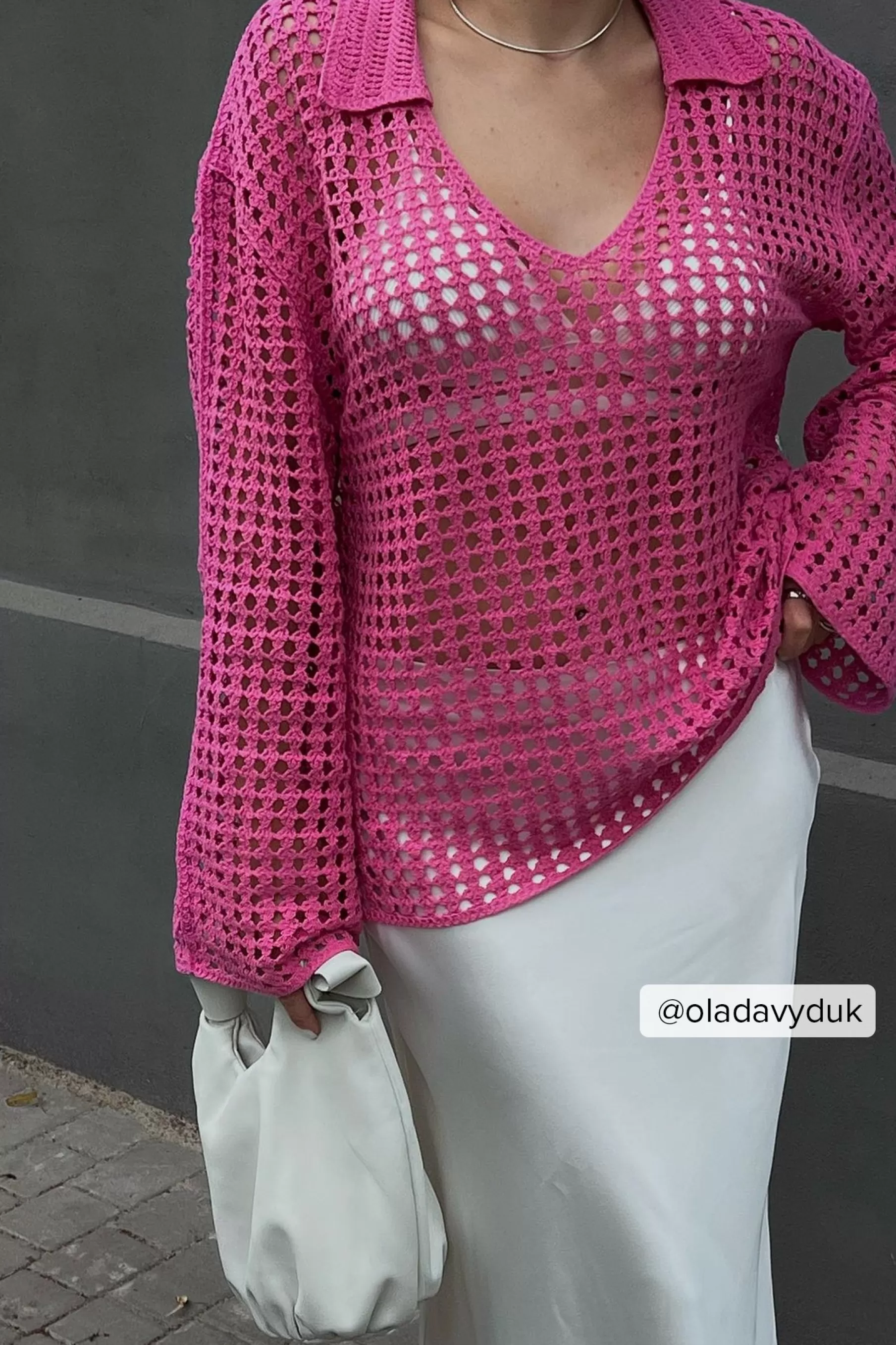 NA-KD Crochet Knitted V-Neck Sweater Pink