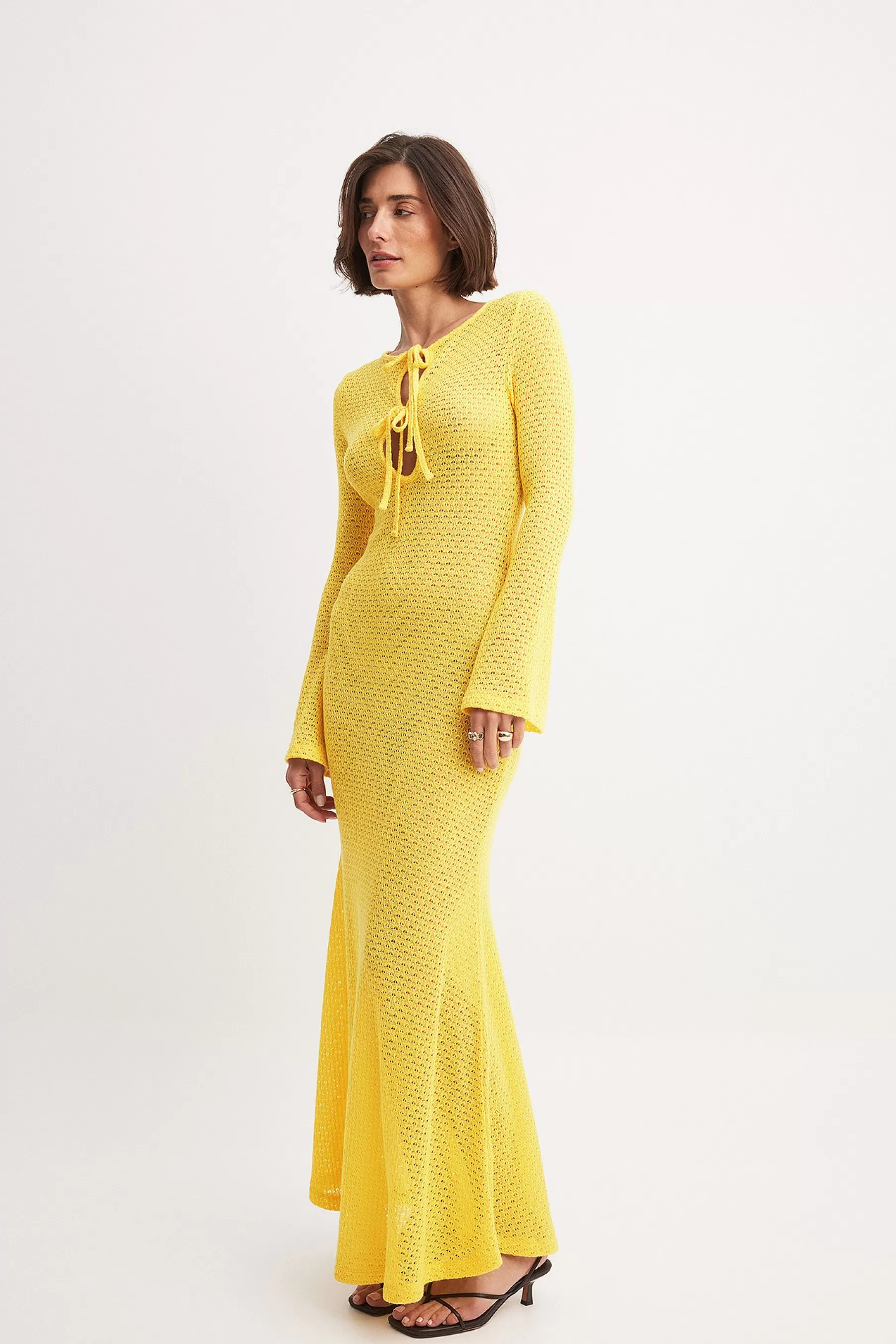 NA-KD Crochet Maxi Dress Yellow