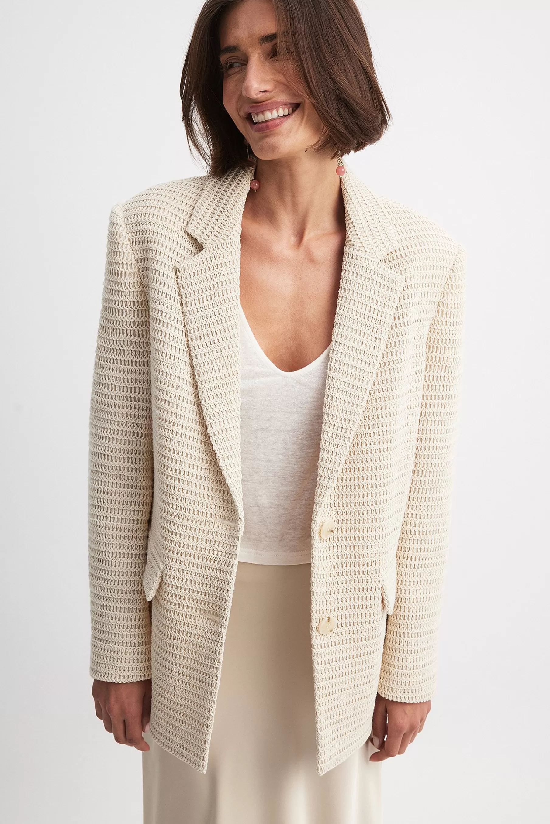 NA-KD Crochet Oversized Blazer Beige