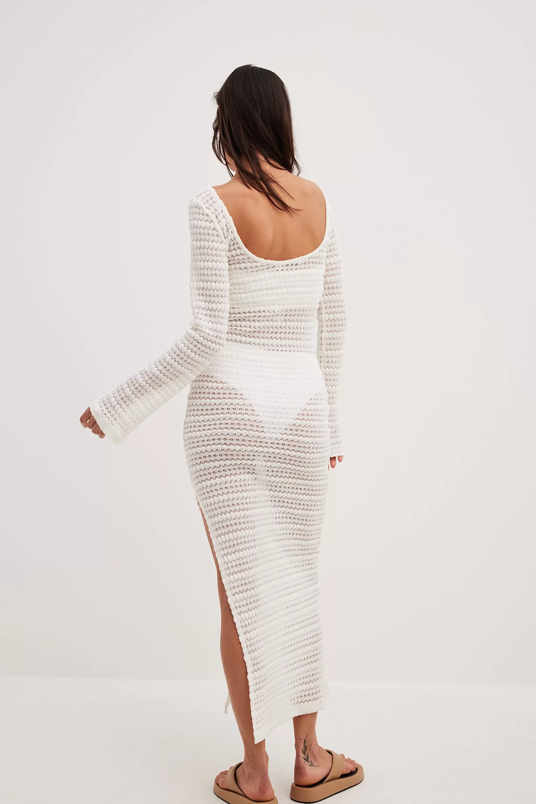 NA-KD Crochet Structured Maxi Dress Offwhite