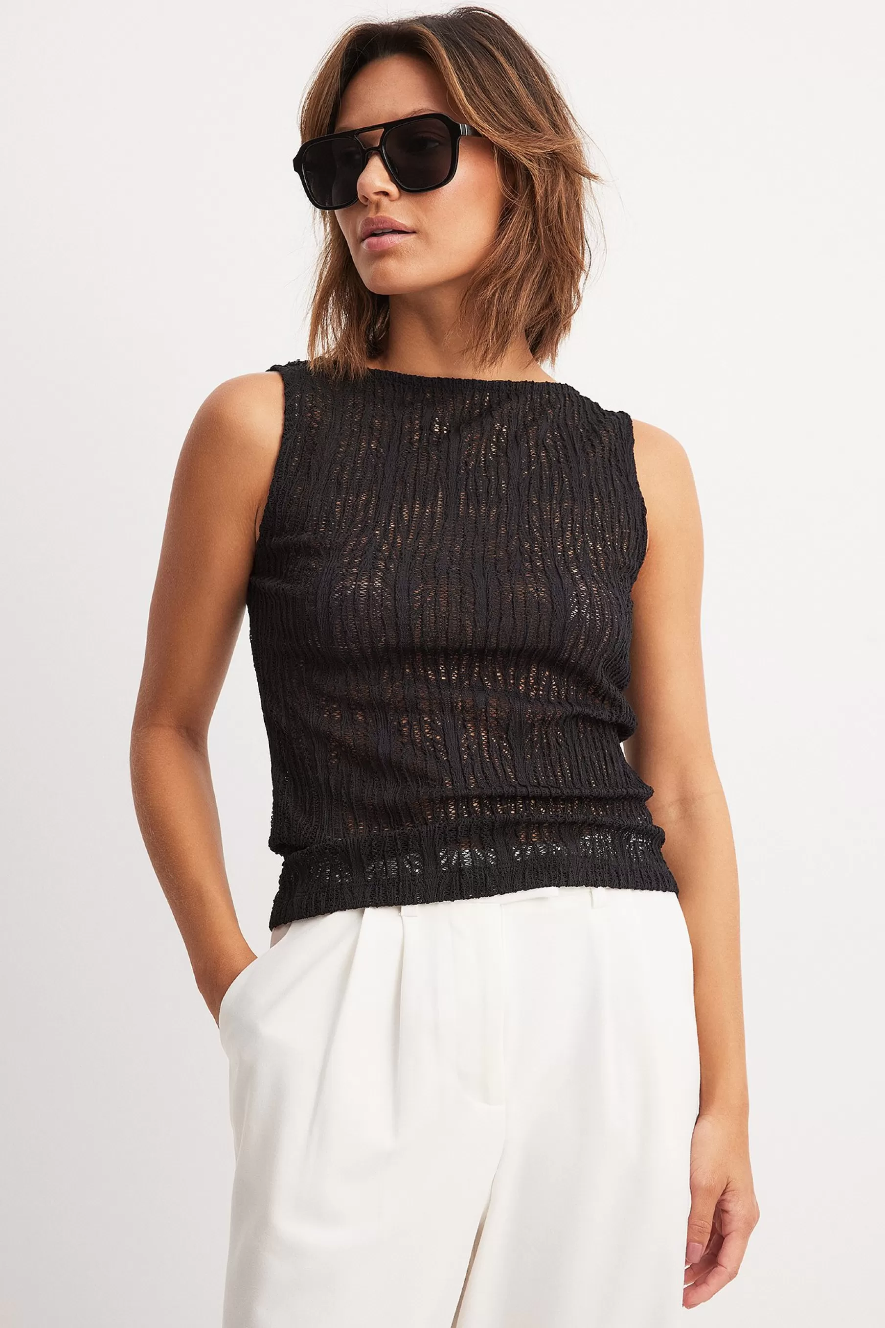 NA-KD Crochet Top Black