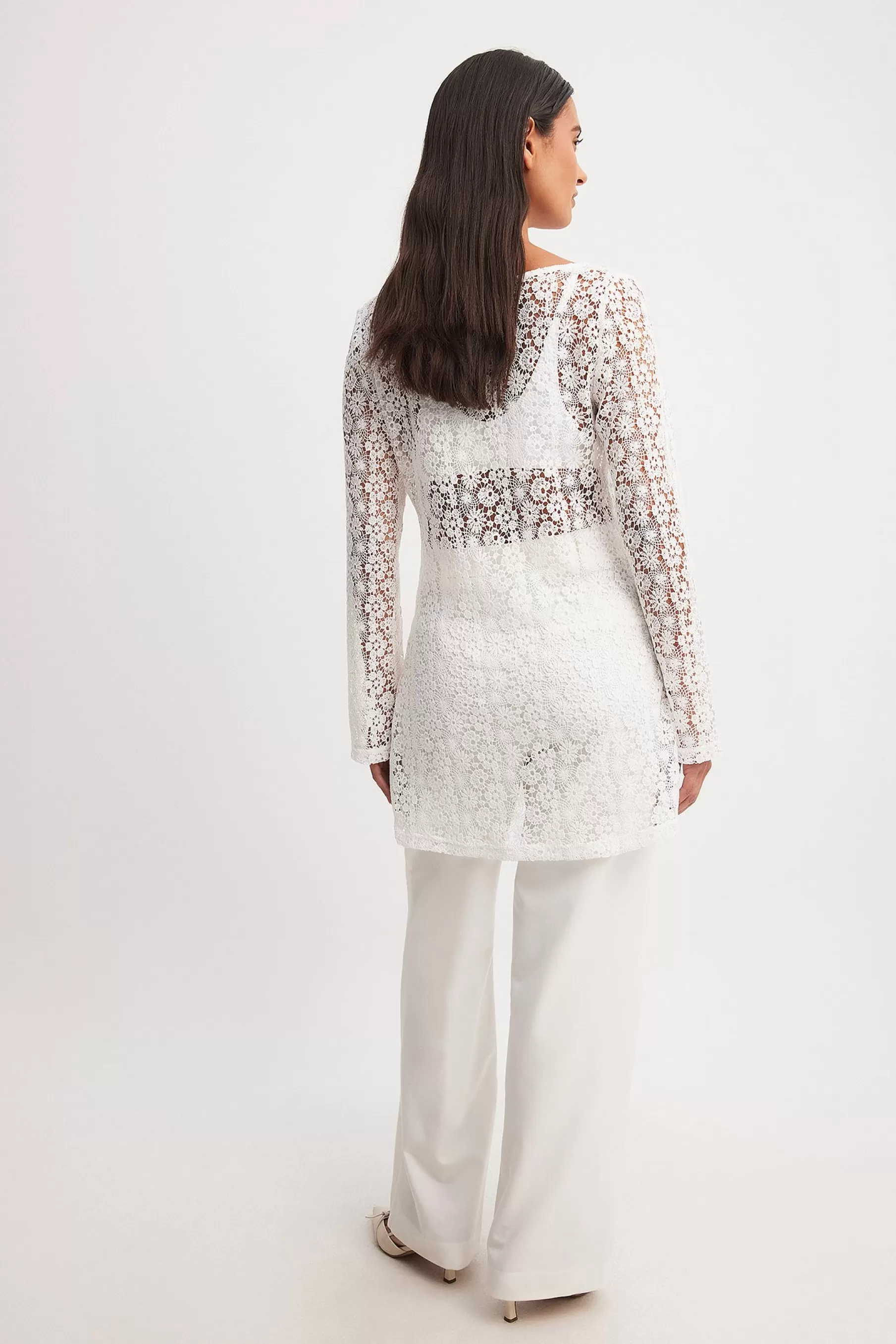 NA-KD Crochet Wide Sleeve Mini Dress White