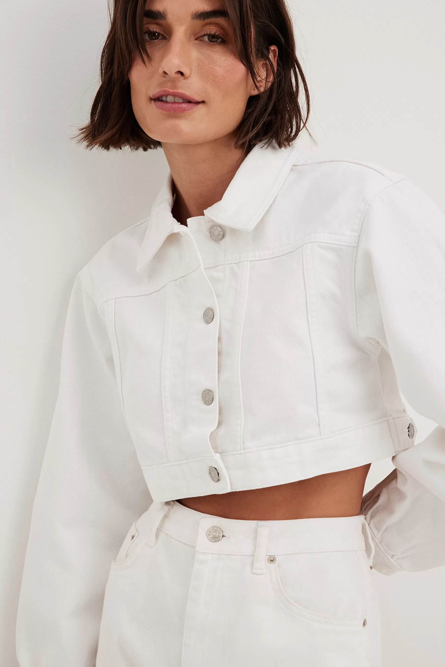 NA-KD Cropped Denim Jacket White