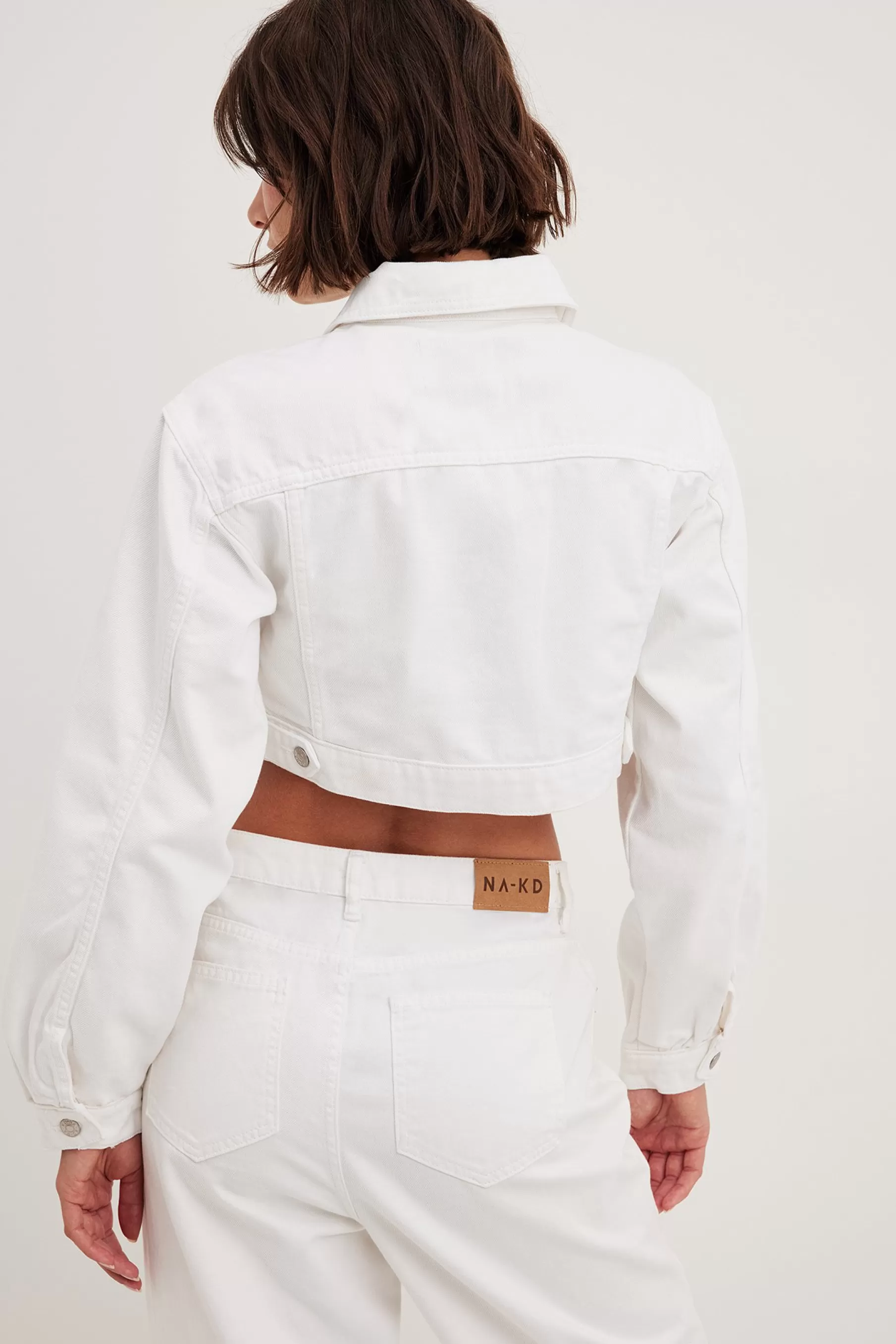 NA-KD Cropped Denim Jacket White