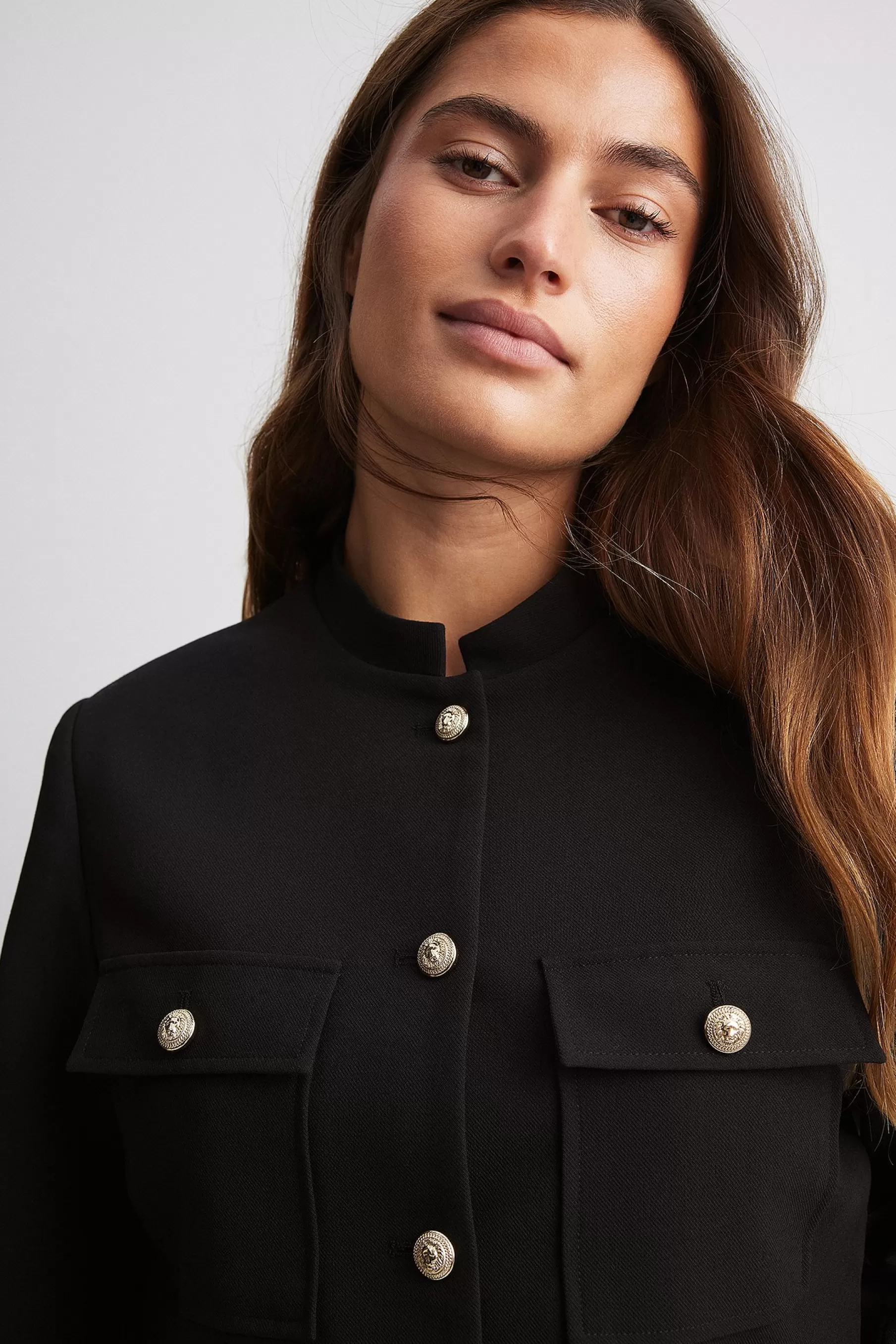 NA-KD Cropped Golden Button Blazer Black