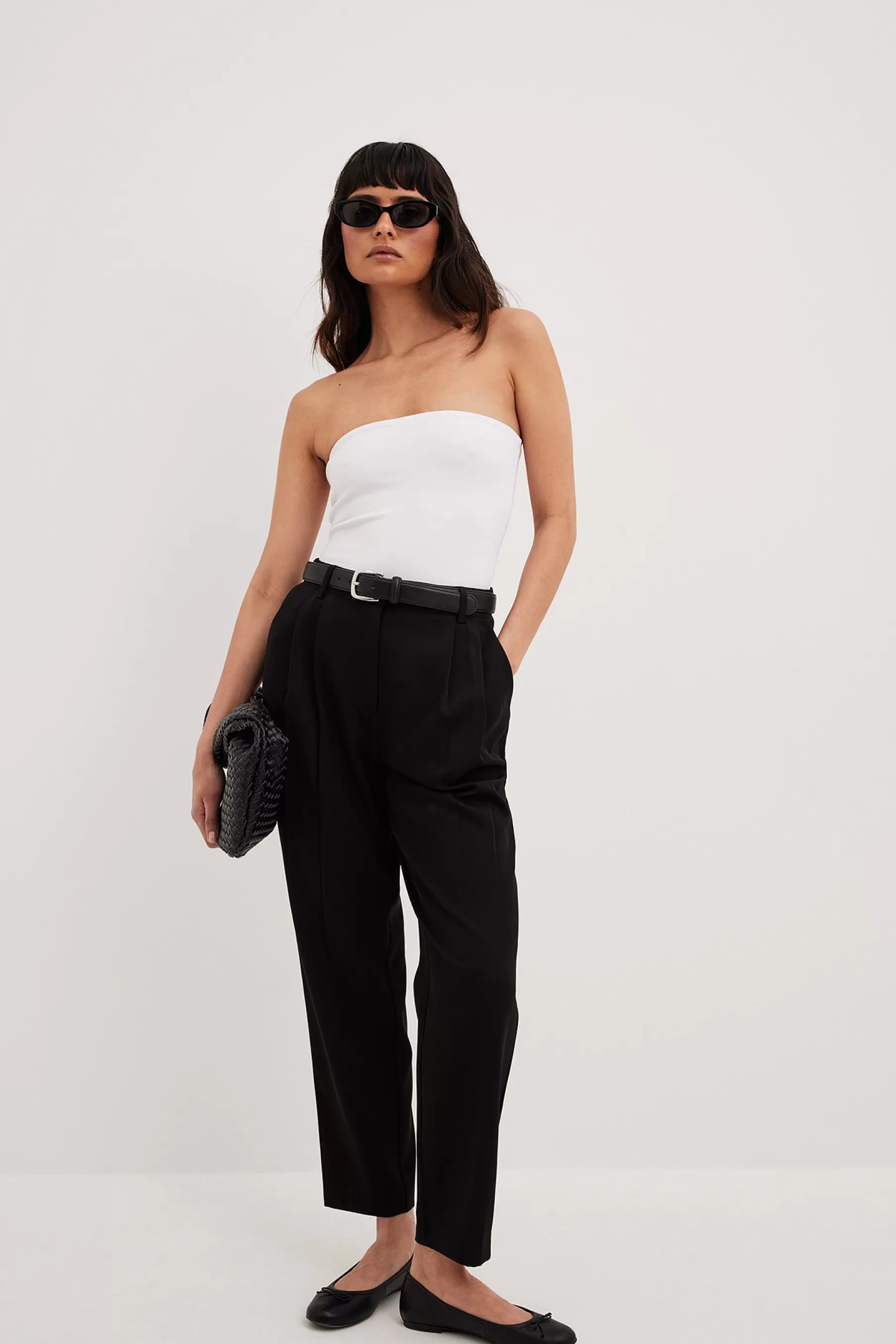 NA-KD Cropped High Waist Pants Black