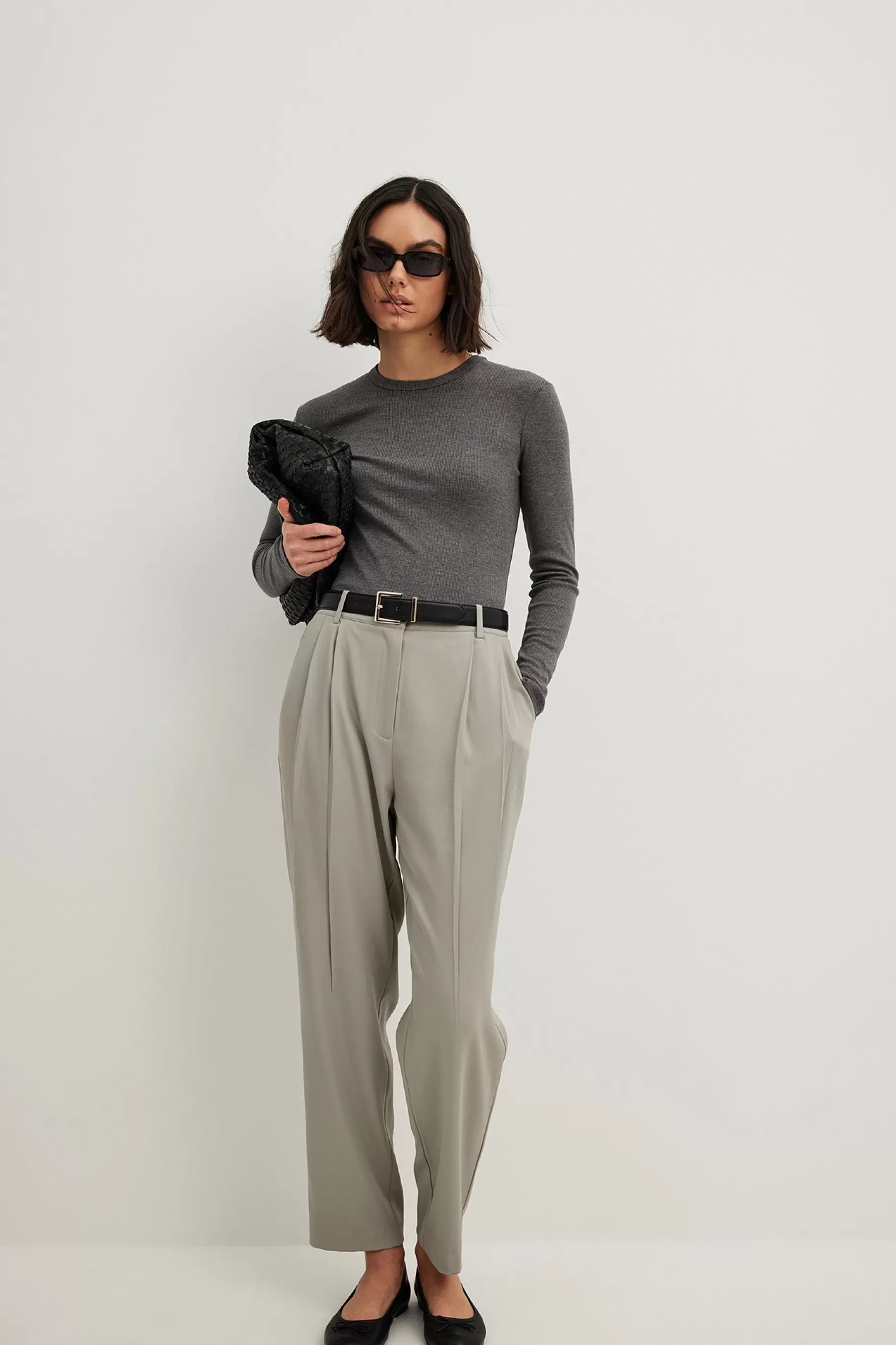 NA-KD Cropped High Waist Pants Grey