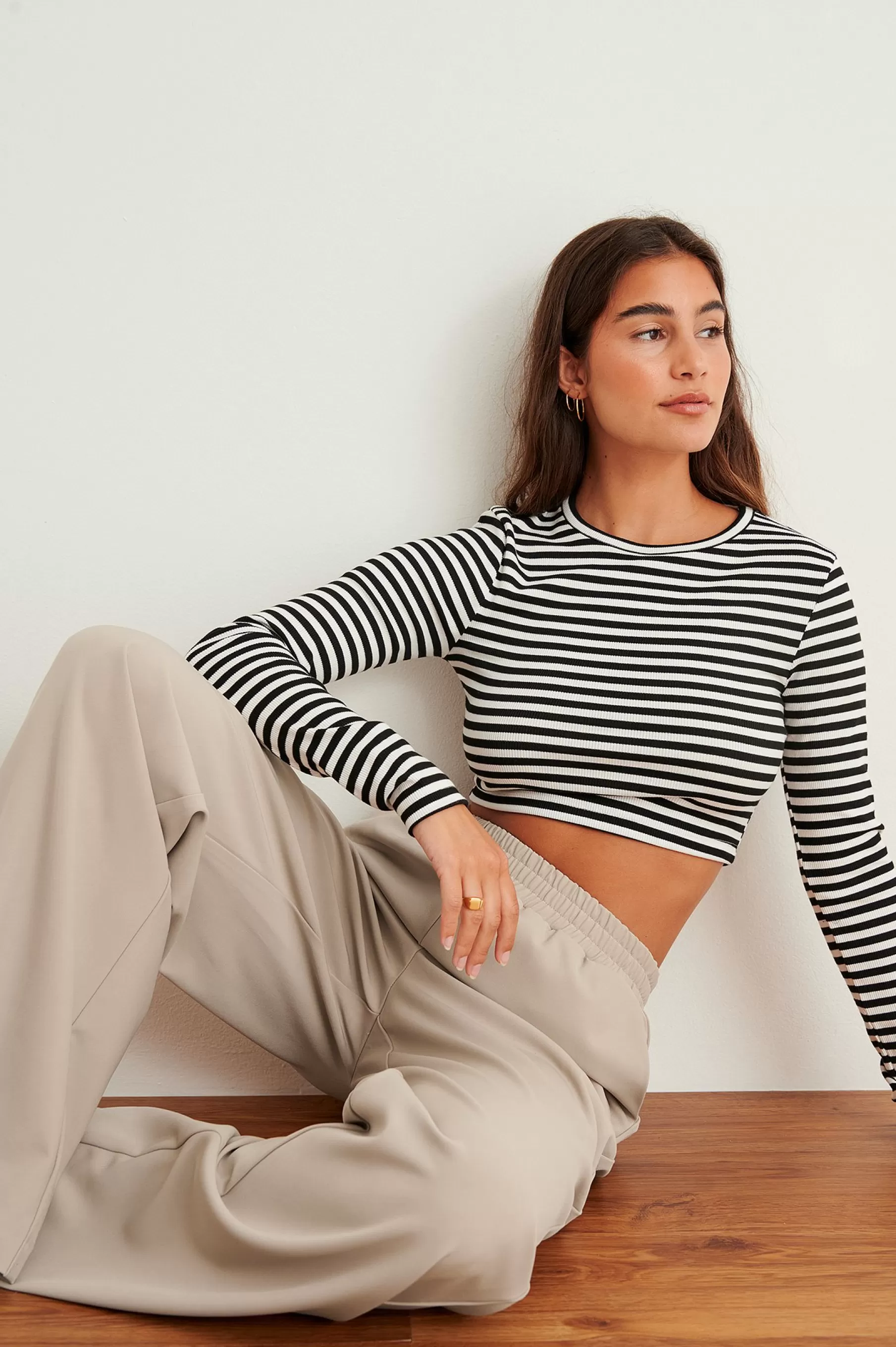 NA-KD Cropped Long Sleeved Striped Top Stripe