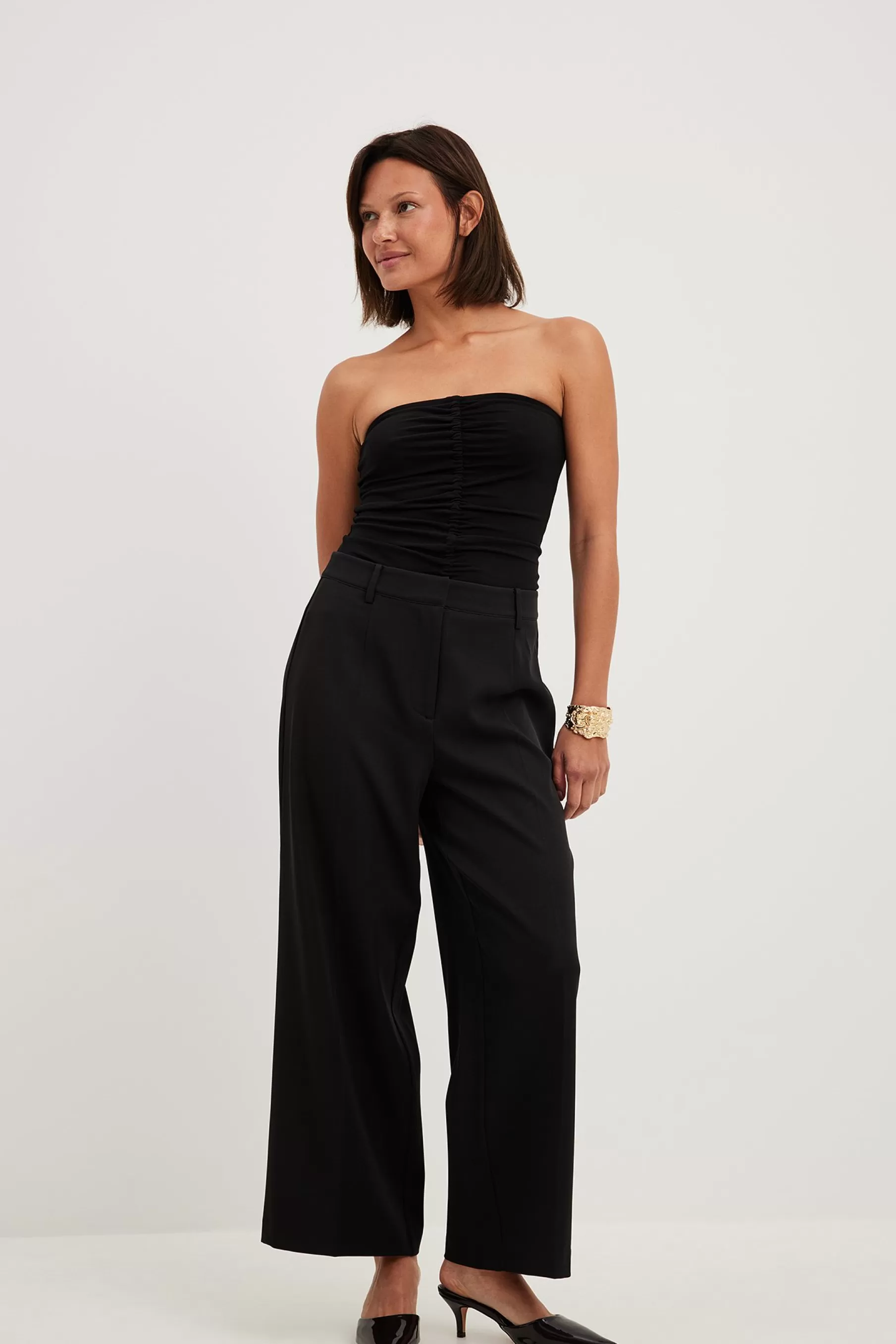 NA-KD Cropped Mid Waist Straight Leg Suit Pants Black