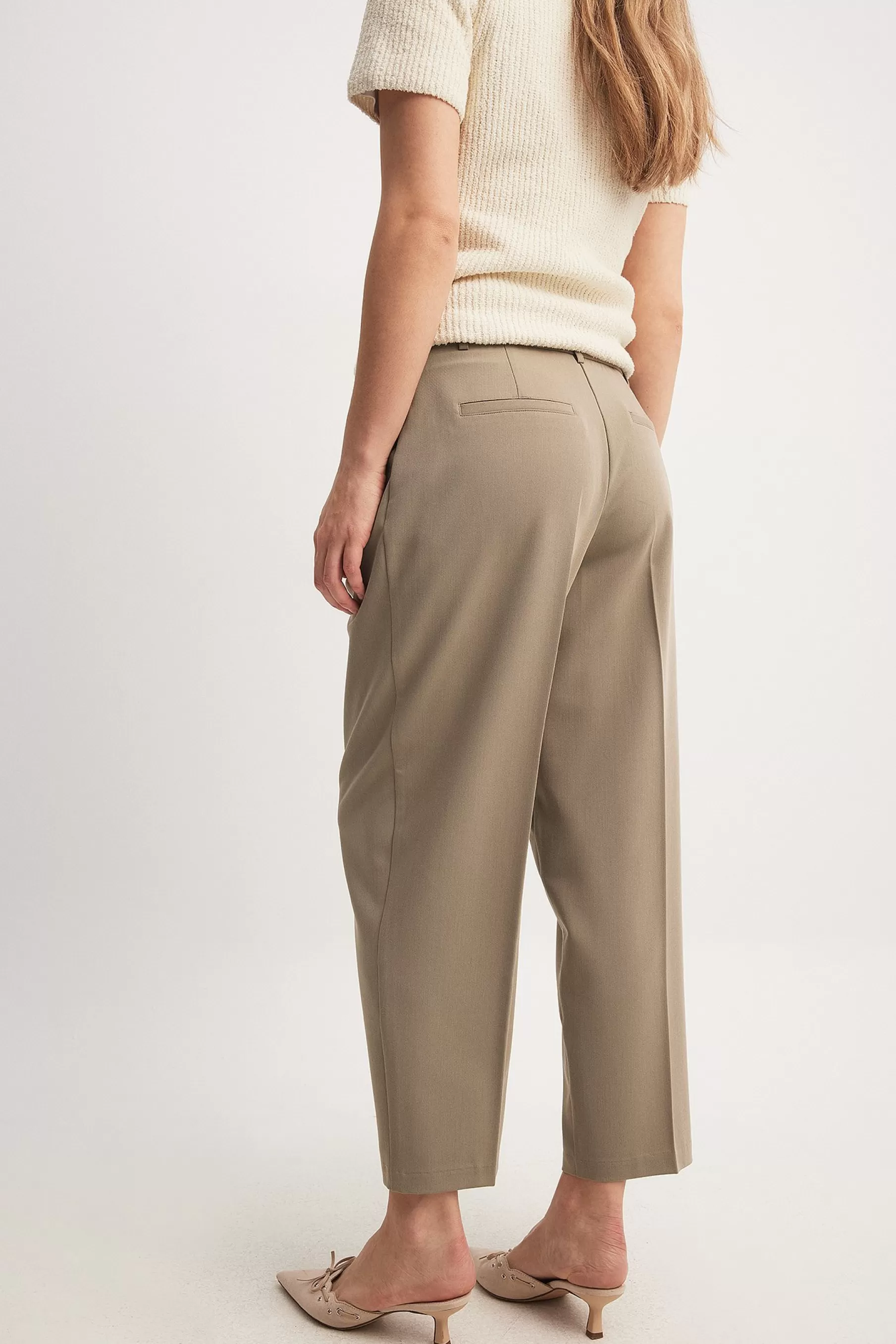 NA-KD Cropped Mid Waist Suit Pants Brown