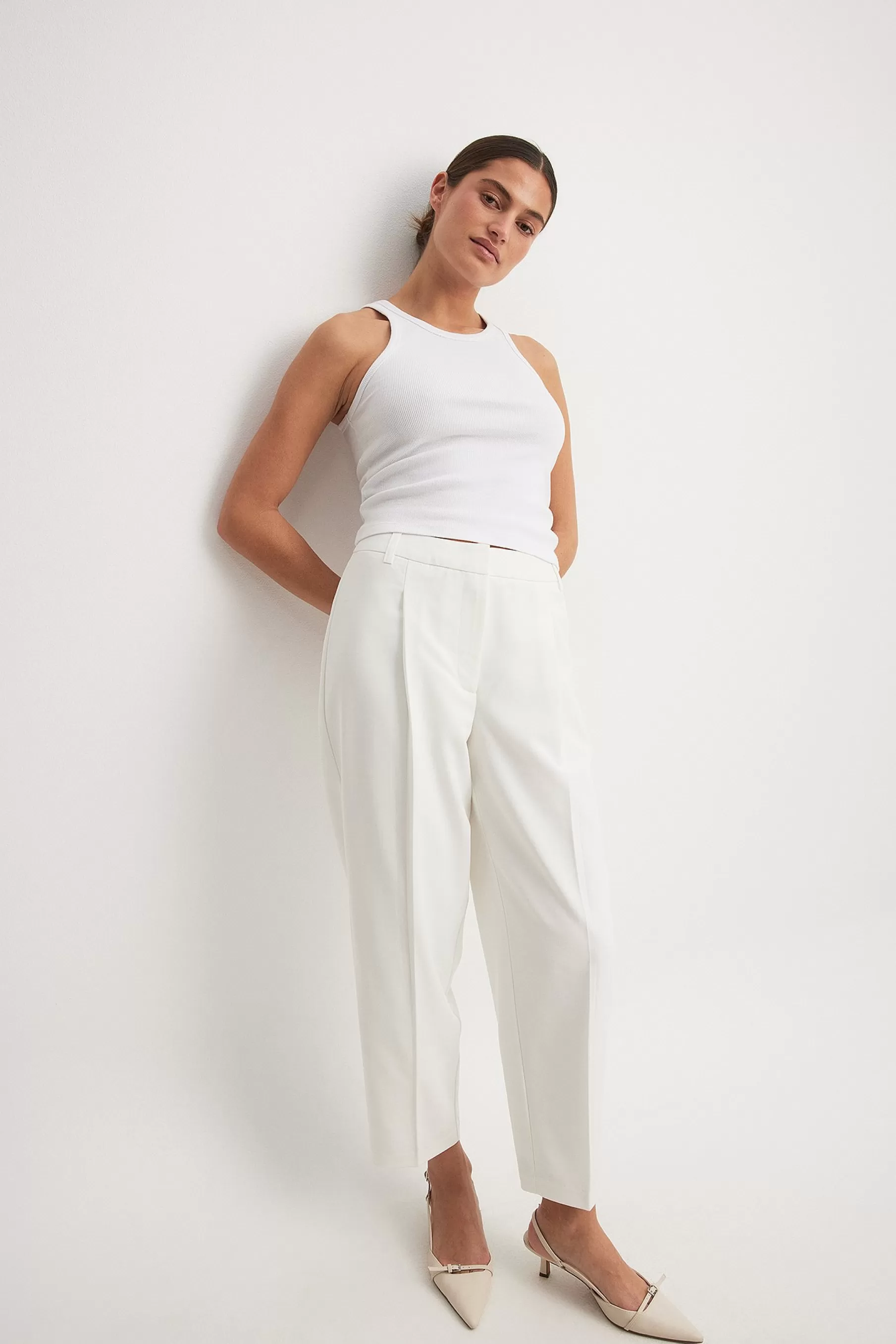 NA-KD Cropped Mid Waist Suit Pants White