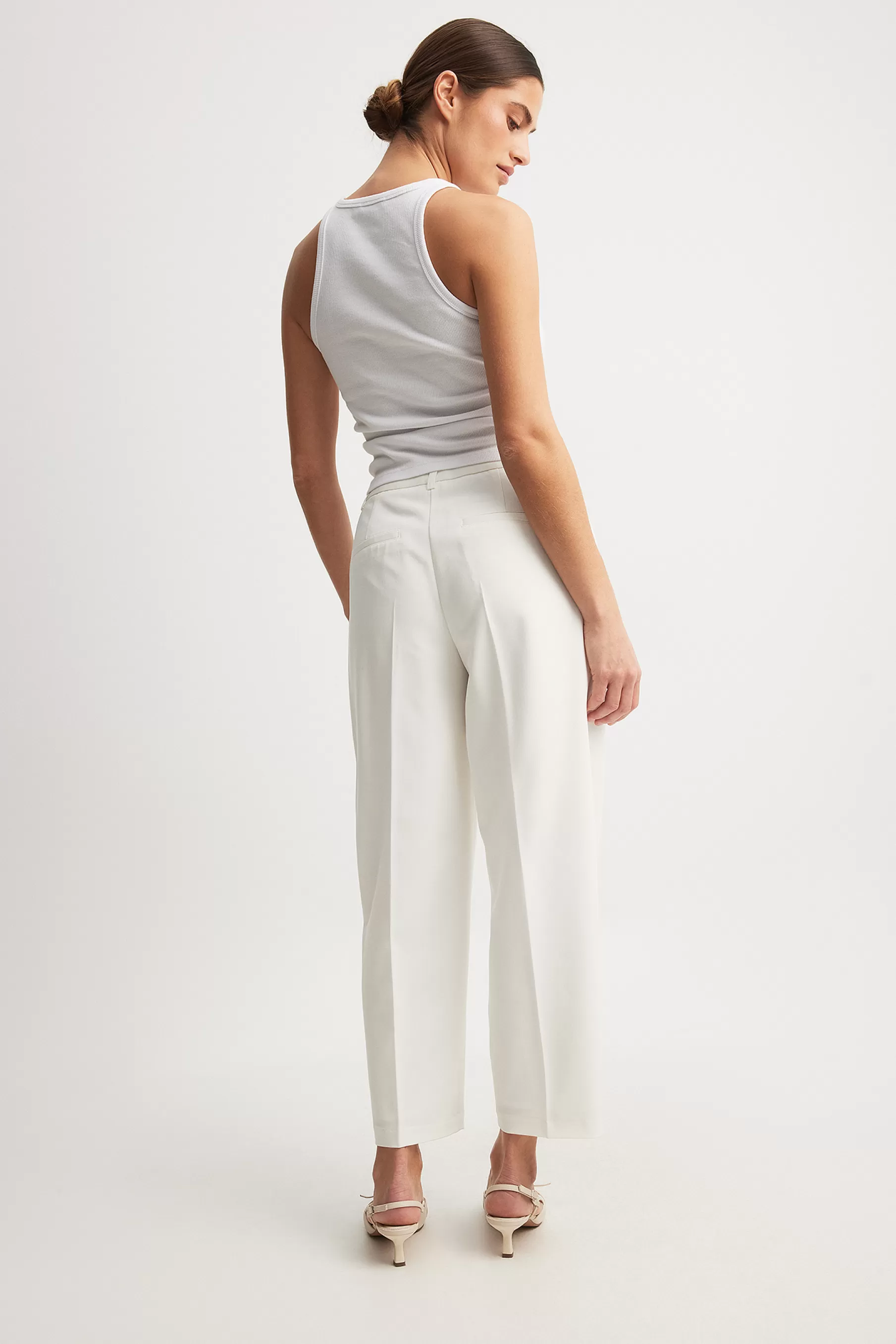 NA-KD Cropped Mid Waist Suit Pants White