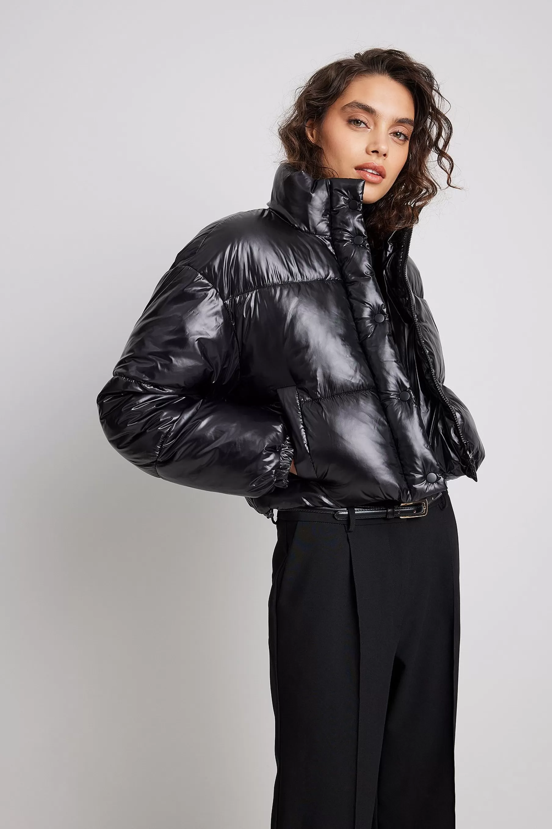 NA-KD Cropped Padded Jacket Black