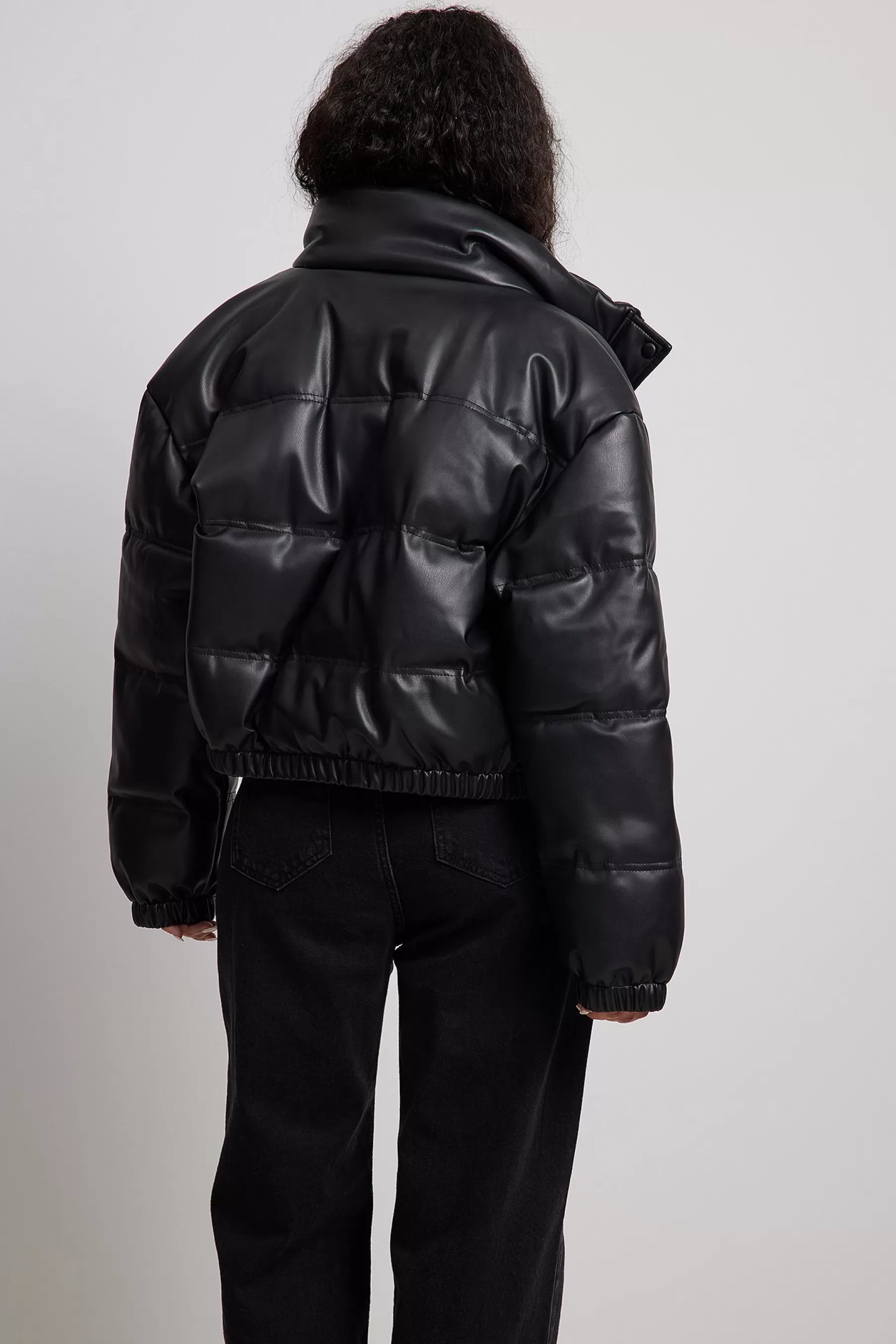 NA-KD Cropped Padded Pu Jacket Black