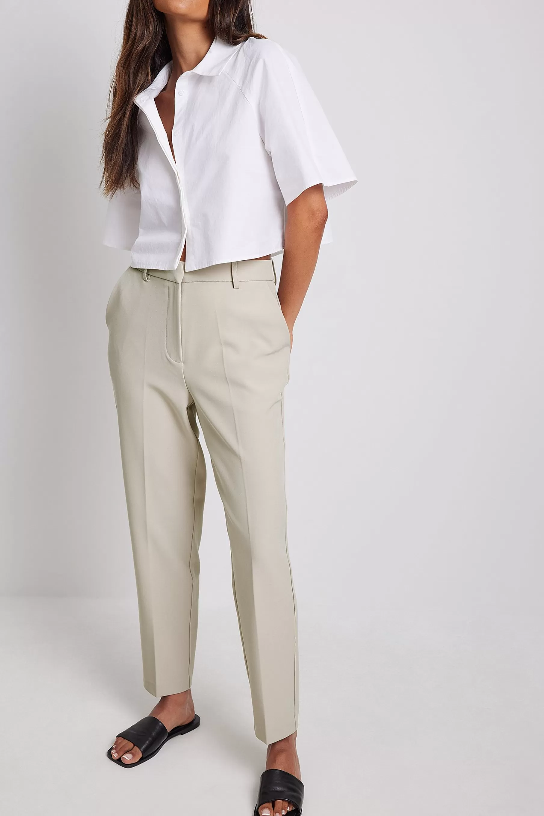 NA-KD Cropped Regular Suit Pants Beige