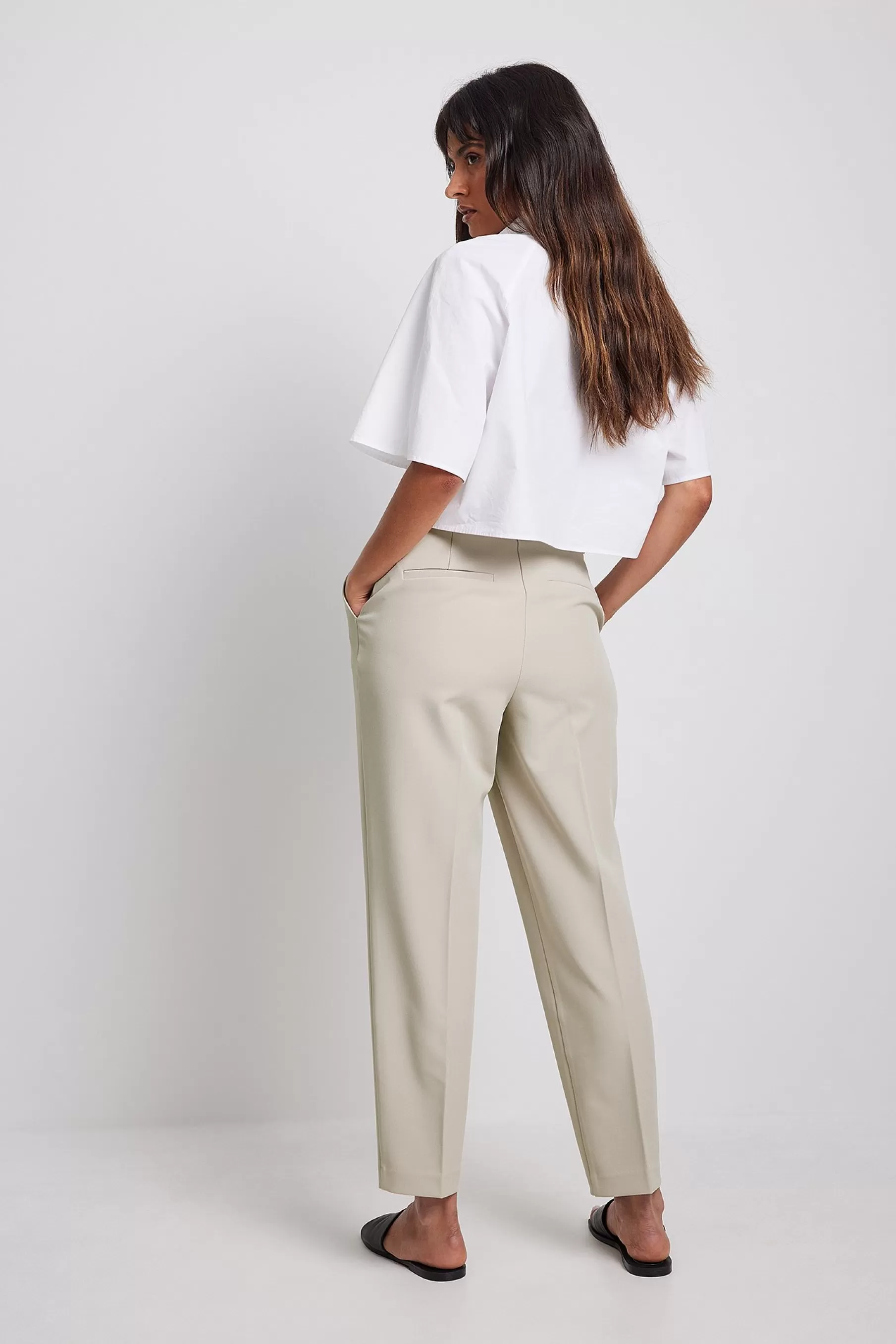 NA-KD Cropped Regular Suit Pants Beige