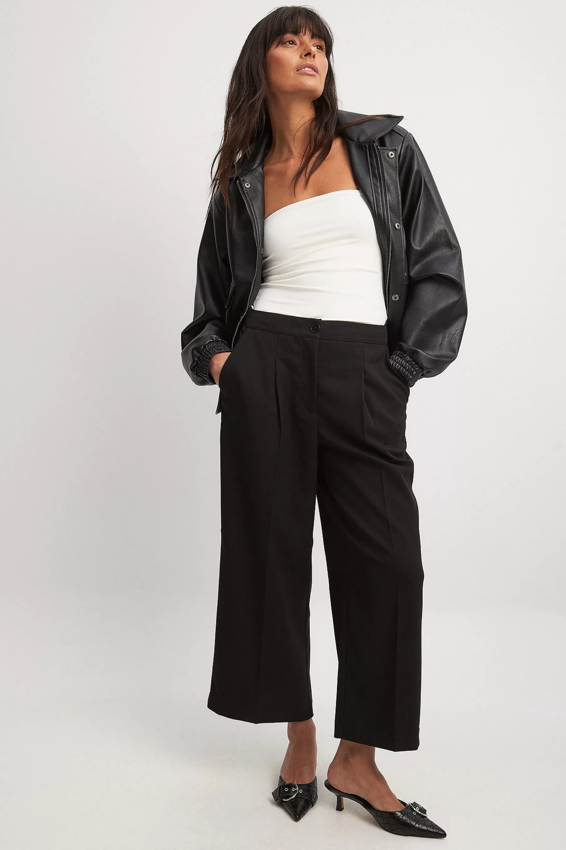 NA-KD Cropped Straight Suit Pants Black