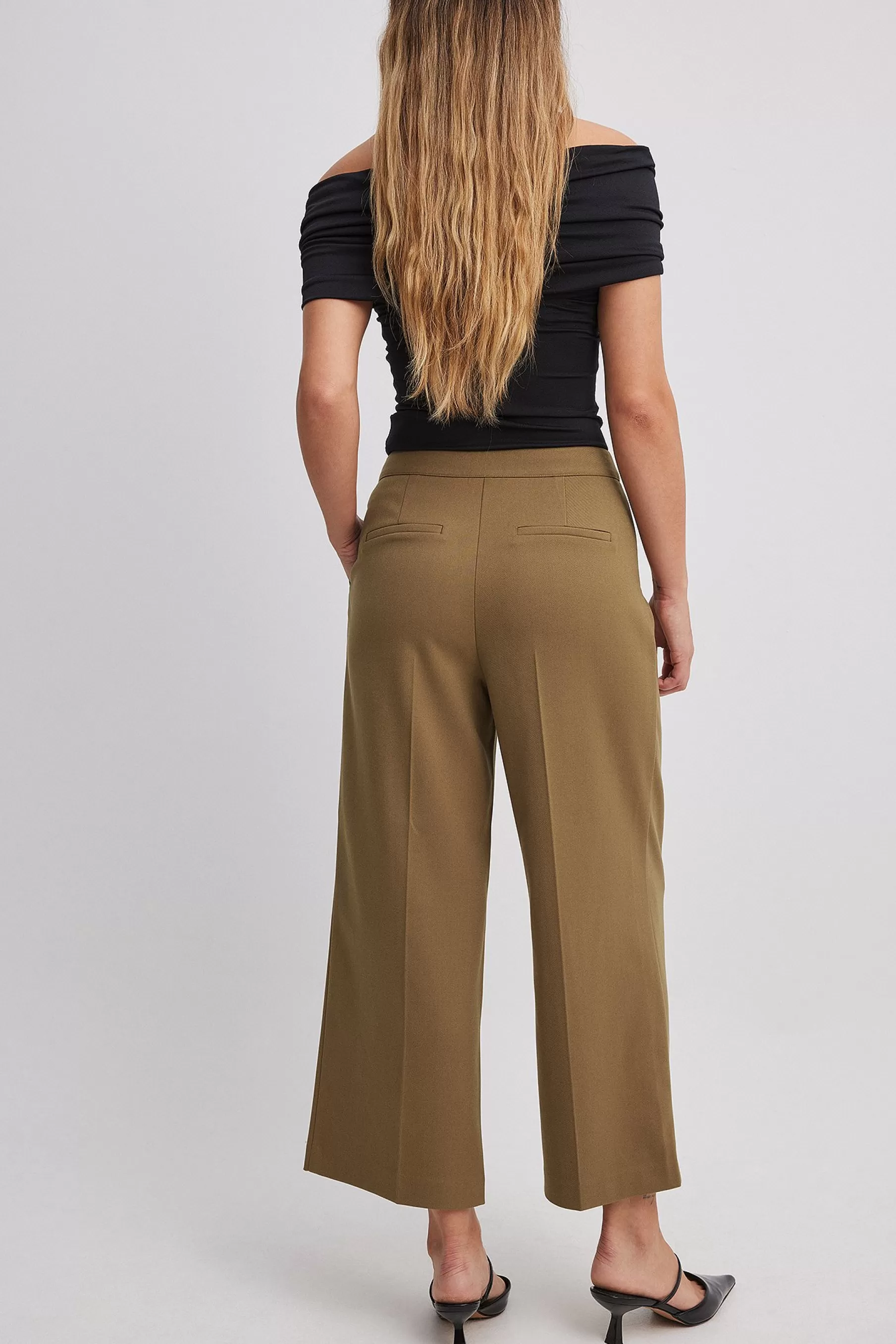 NA-KD Cropped Straight Suit Pants Green