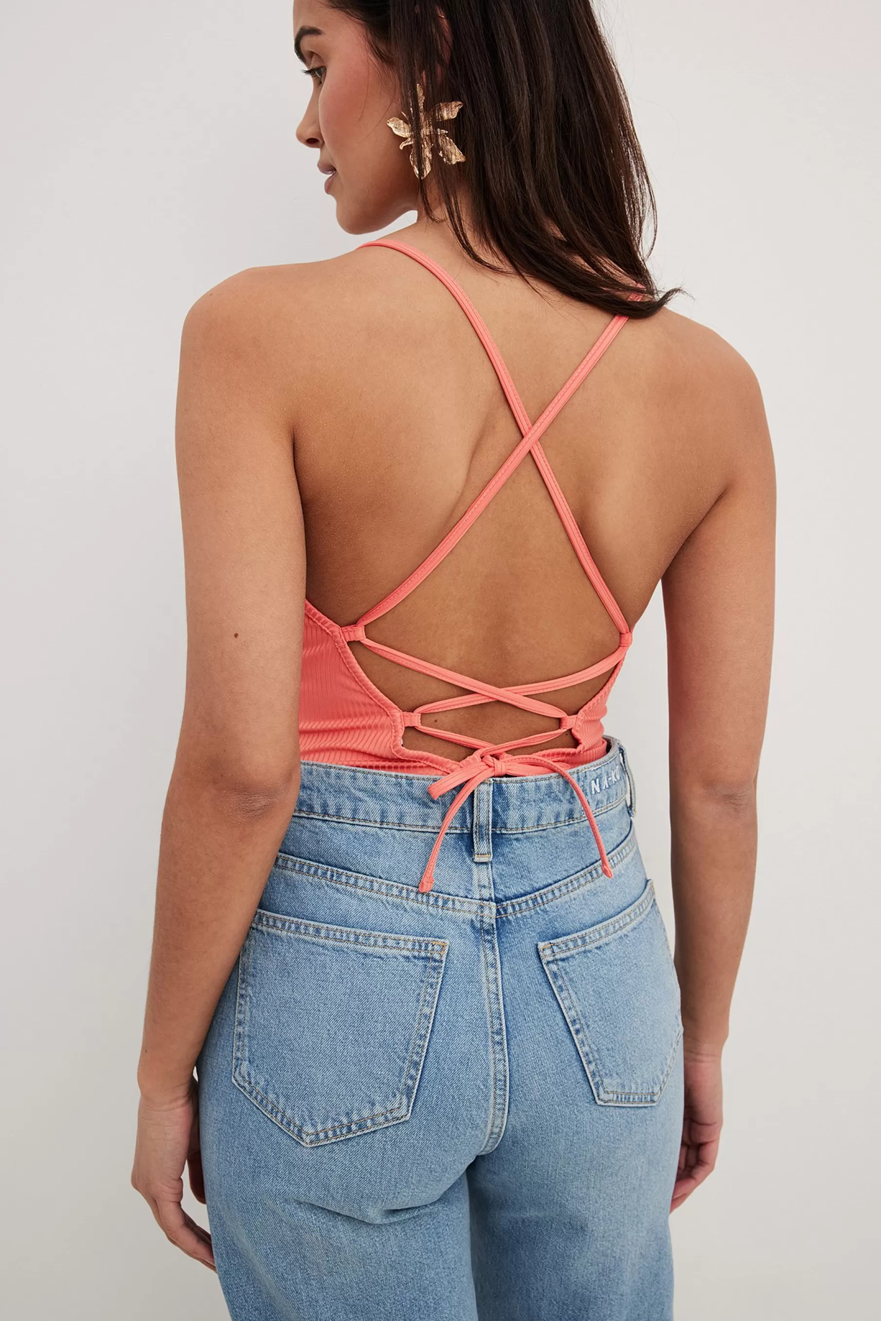 NA-KD Cross Back Rib Body Orange