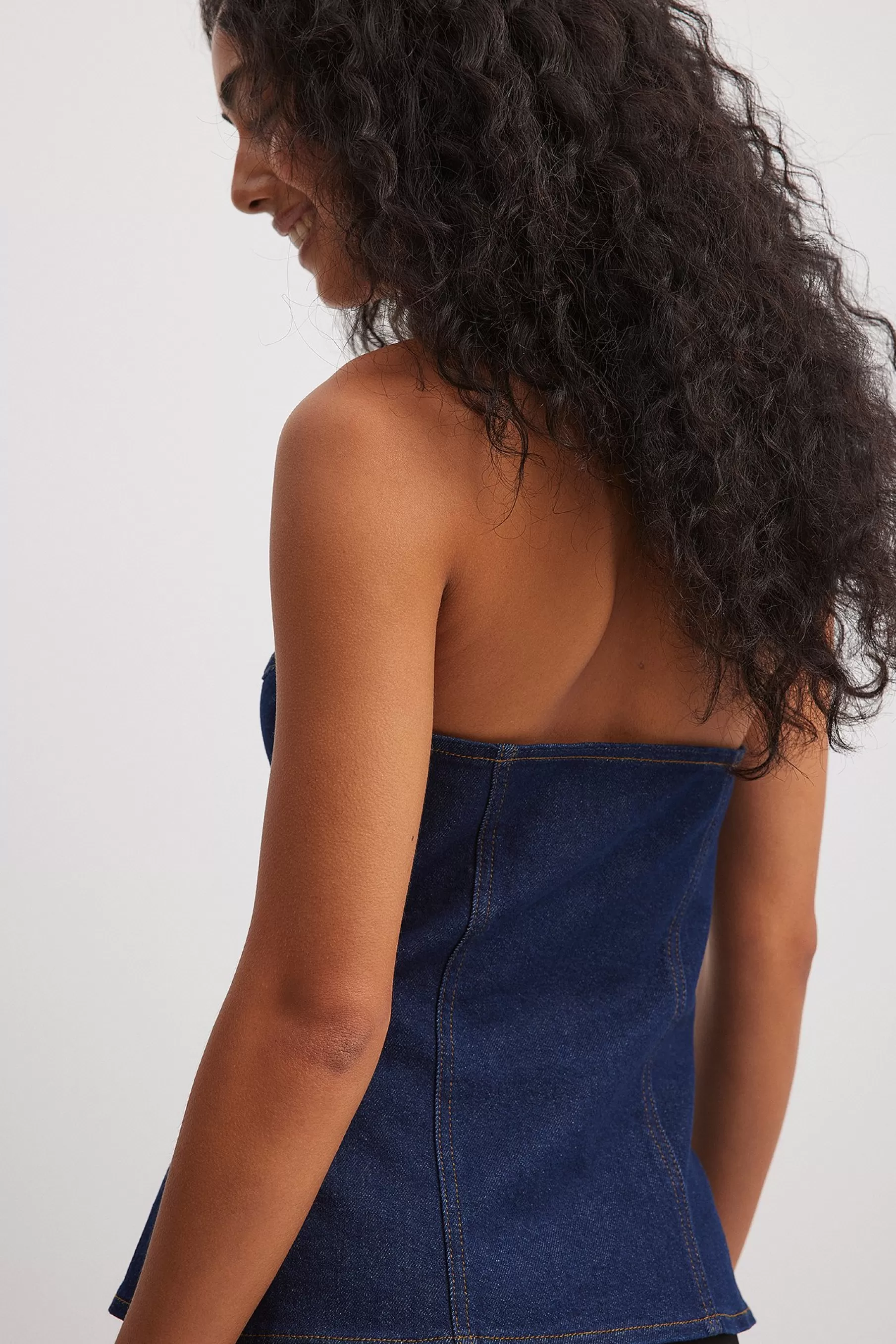 NA-KD Cup Detail Denim Corset Blue