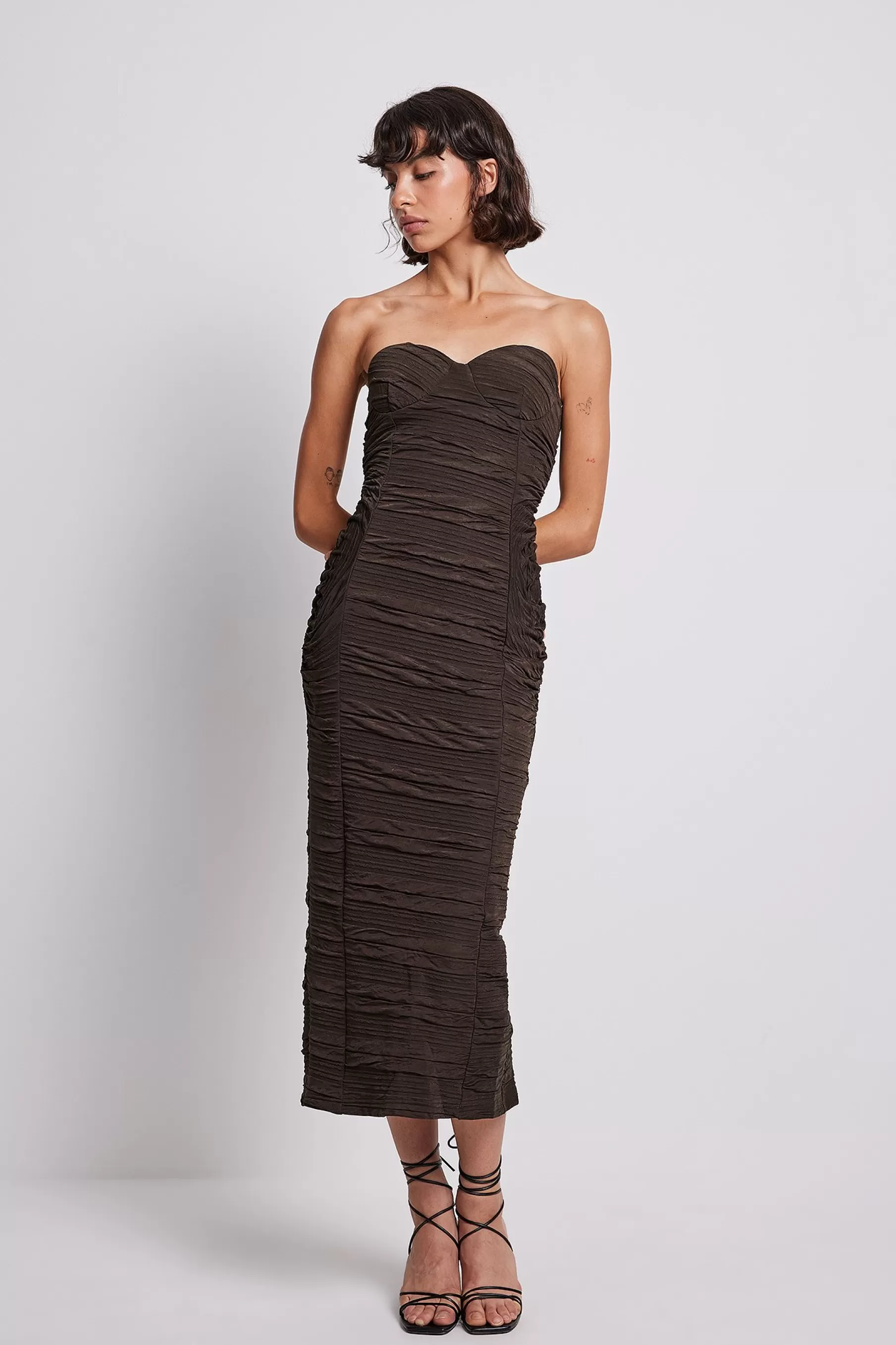 NA-KD Cup Tube Midi Dress Brown