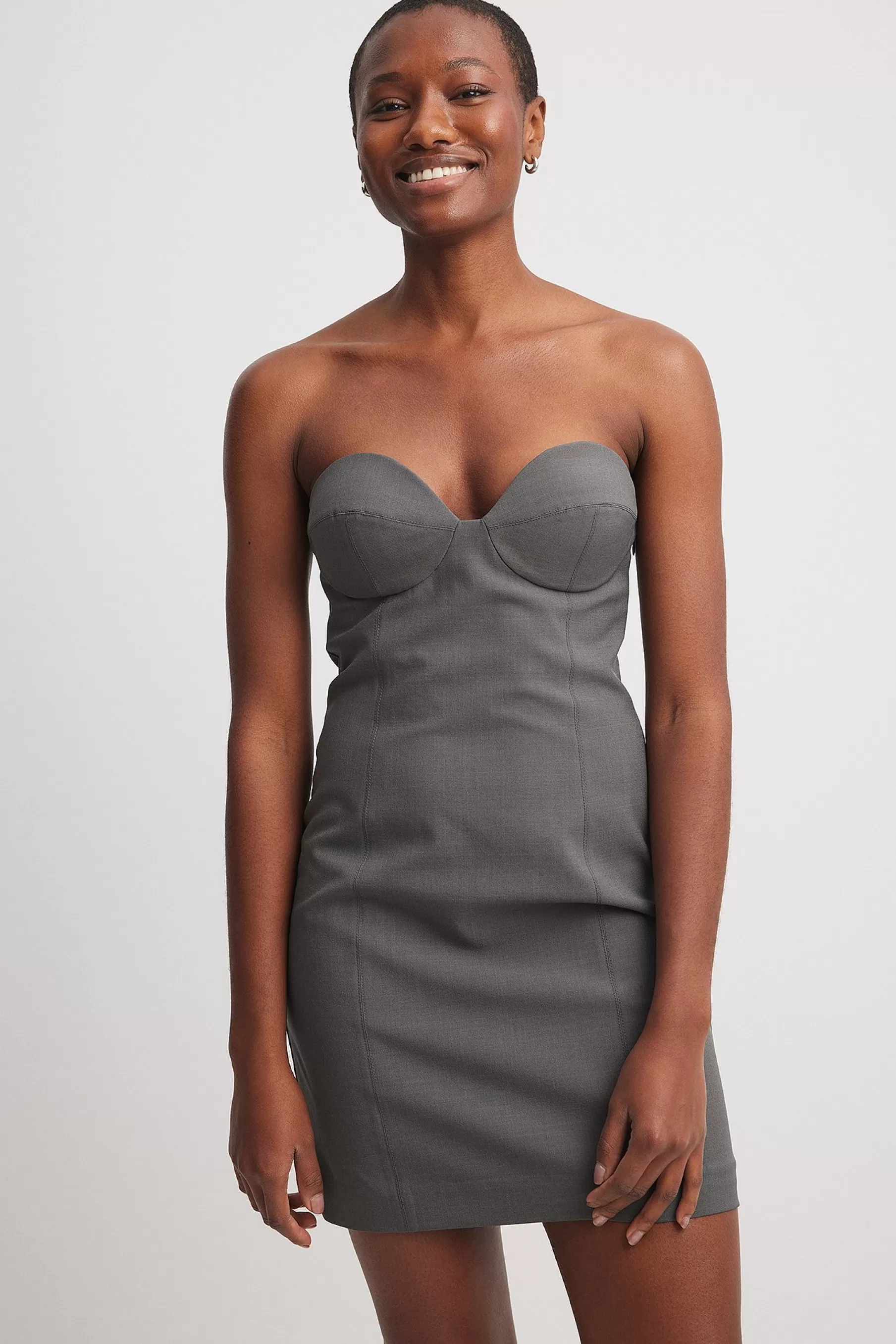 NA-KD Cups Bandeau Mini Dress Grey