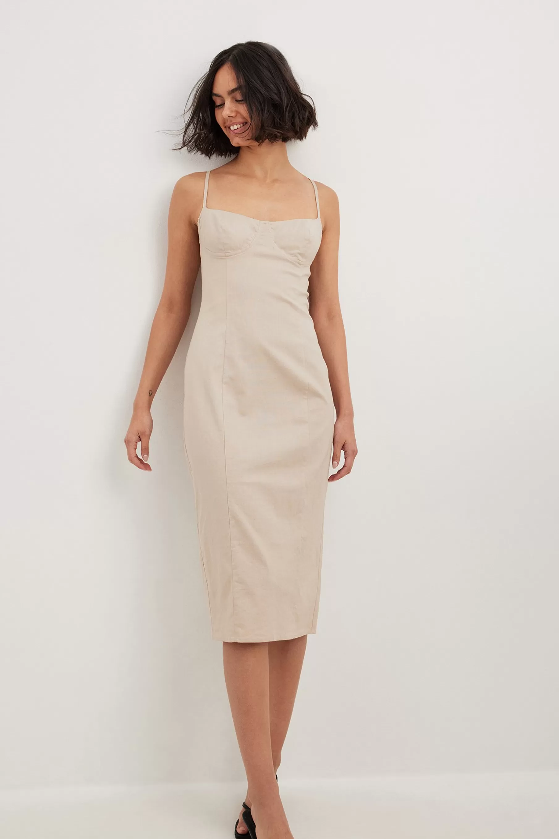 NA-KD Cups Details Midi Dress Beige