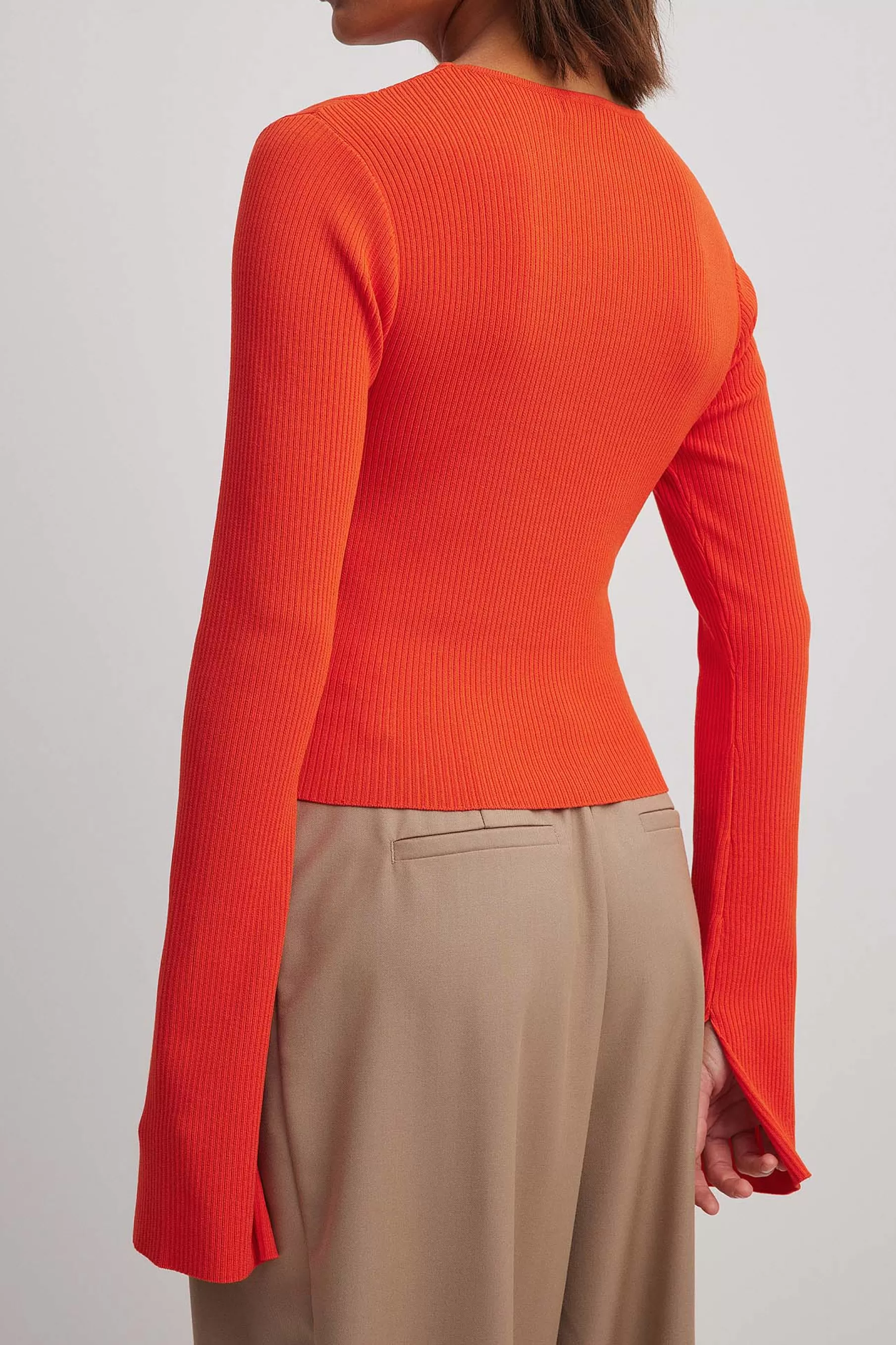 NA-KD Cut Out Detail Fine Knitted Top Orange