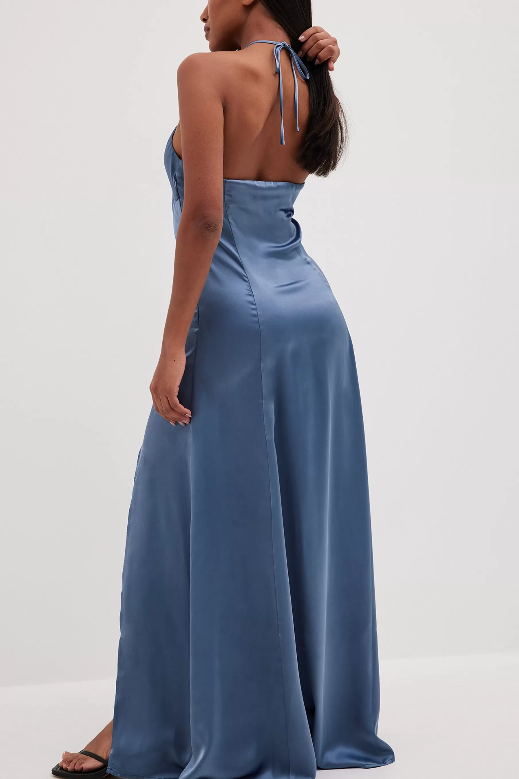 NA-KD Cut Out Detail Maxi Satin Dress Blue