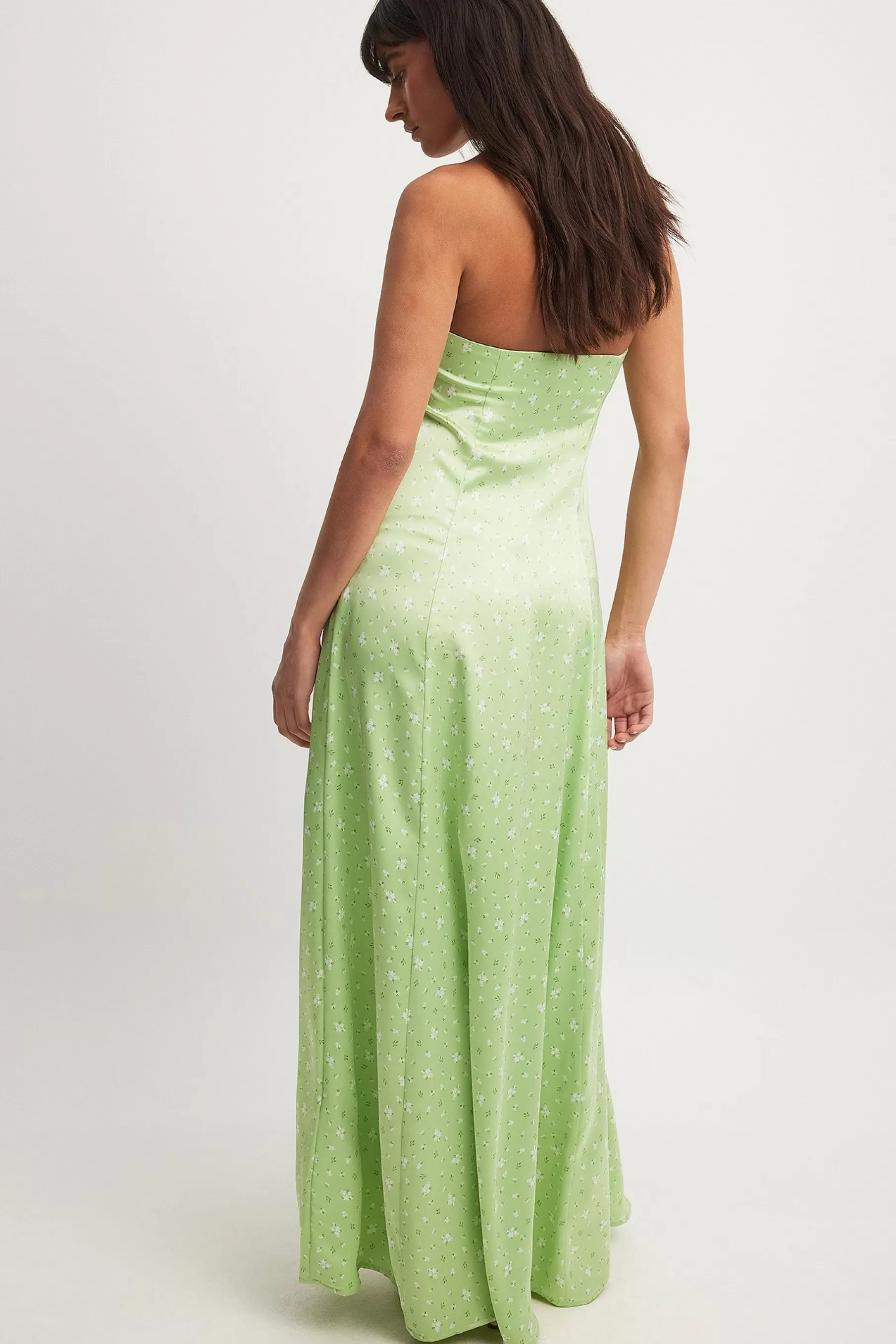 NA-KD Cut Out Detail Maxi Satin Dress Green