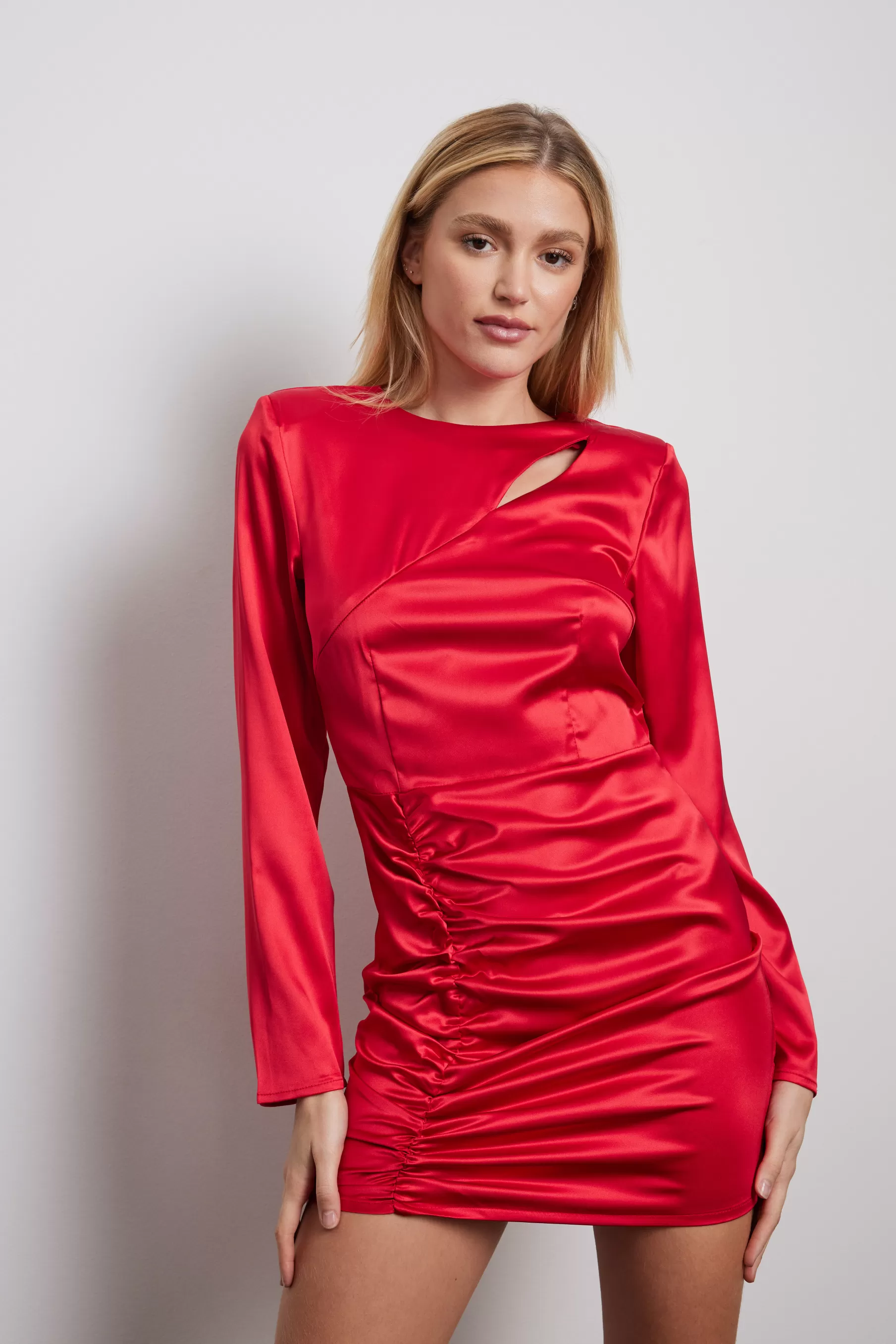 NA-KD Cut Out Satin Ruching Dress Red