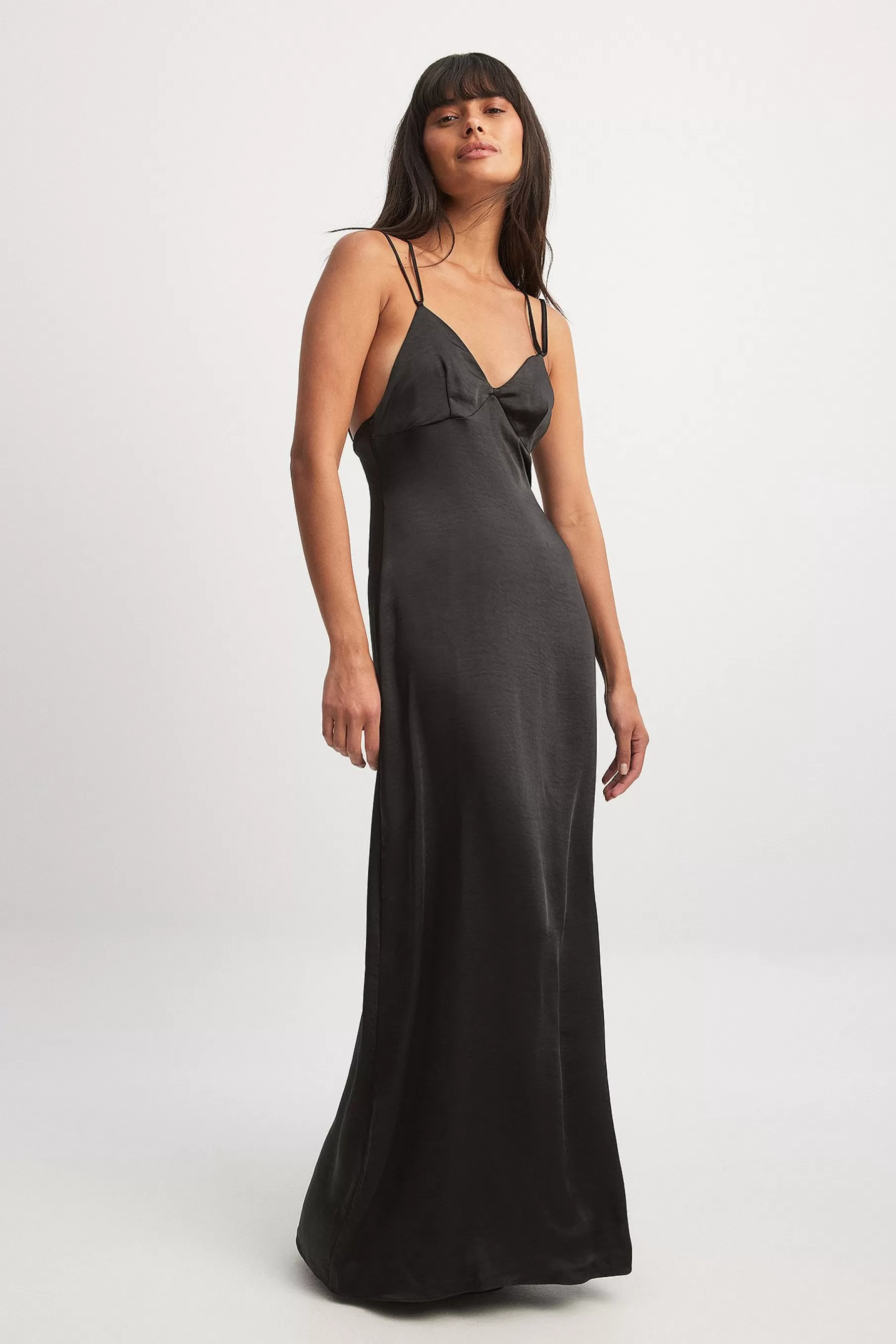 NA-KD Deep Back Satin Dress Black